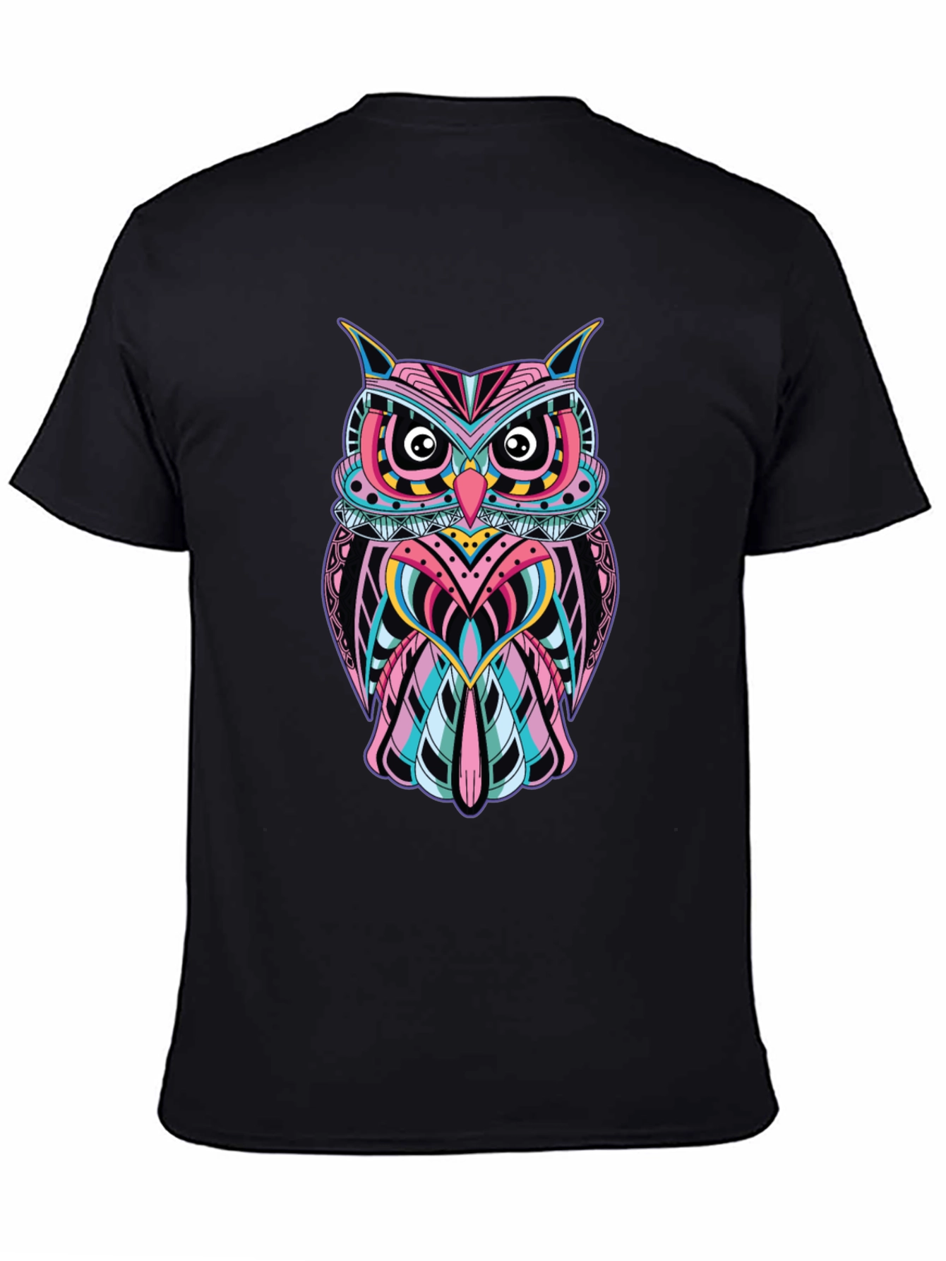 Black Vibrant Owl Graphic Print Black T-Shirt view 4