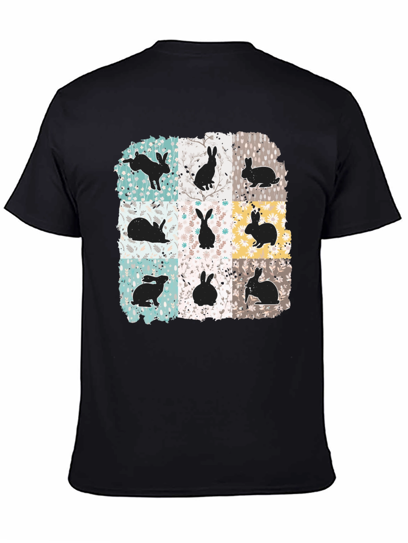 Black Rabbit Print Men's Black T-Shirt view 4