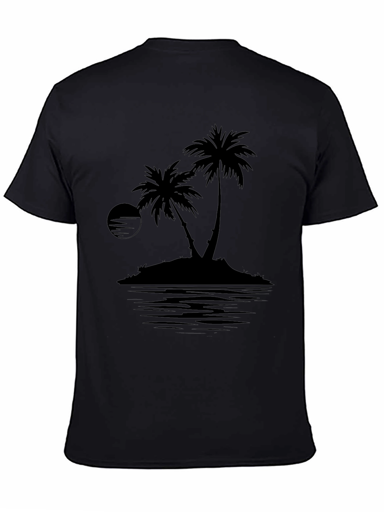 Black Men's Black Palm Tree Island Graphic T-Shirt view 4