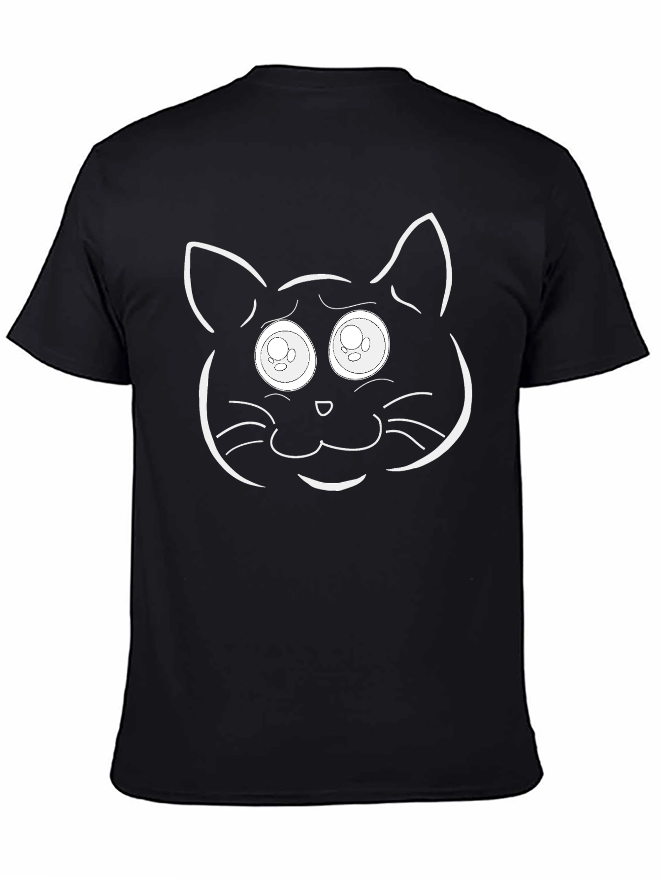 Black Cute Cat Face T-Shirt - Black Cotton Tee view 4