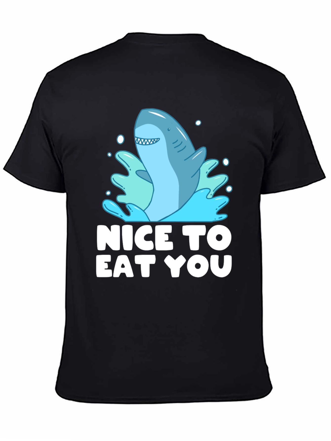 Black Funny Shark Graphic Tee - "Nice To Eat You" view 4