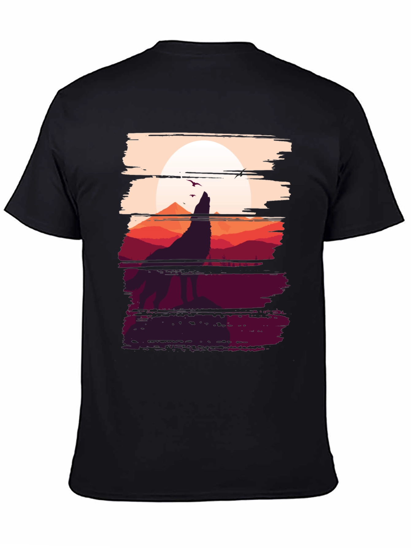 Black Wolf Silhouette Graphic Tee - Men's Black T-Shirt view 4