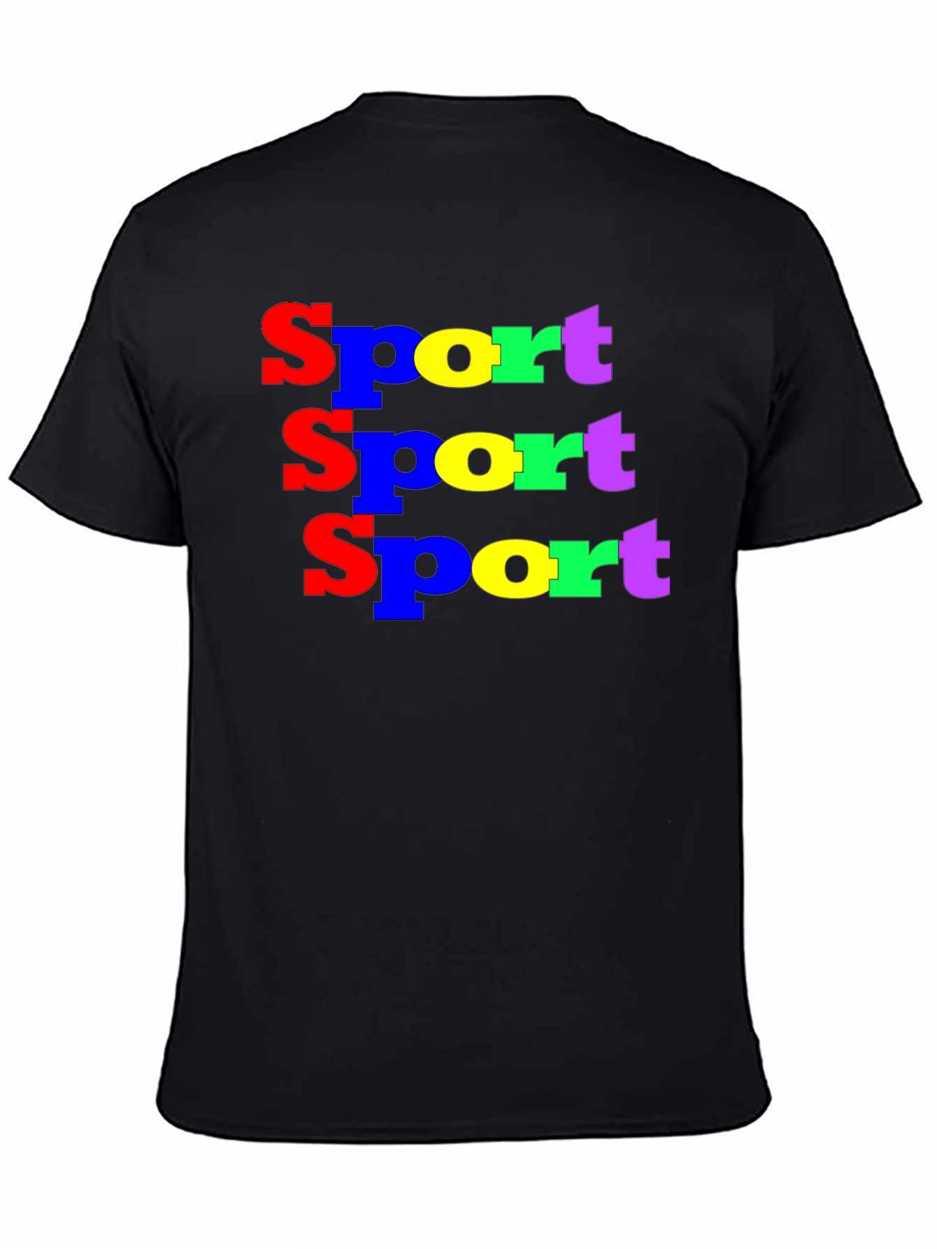 Black Colorful "Sport" Graphic Tee - Black Casual Shirt view 4
