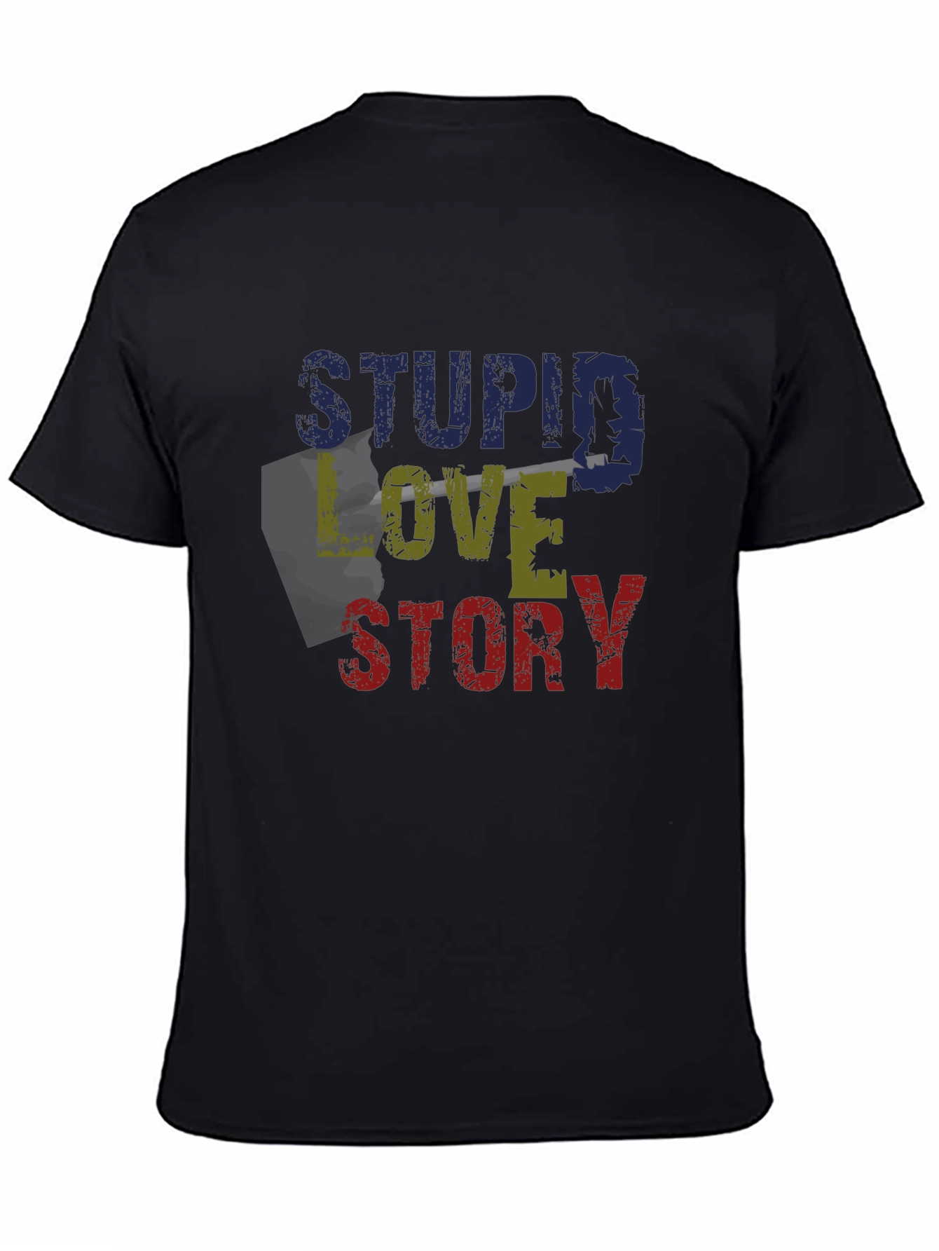 Black Stupid Love Story Graphic Tee - Unique Design view 4
