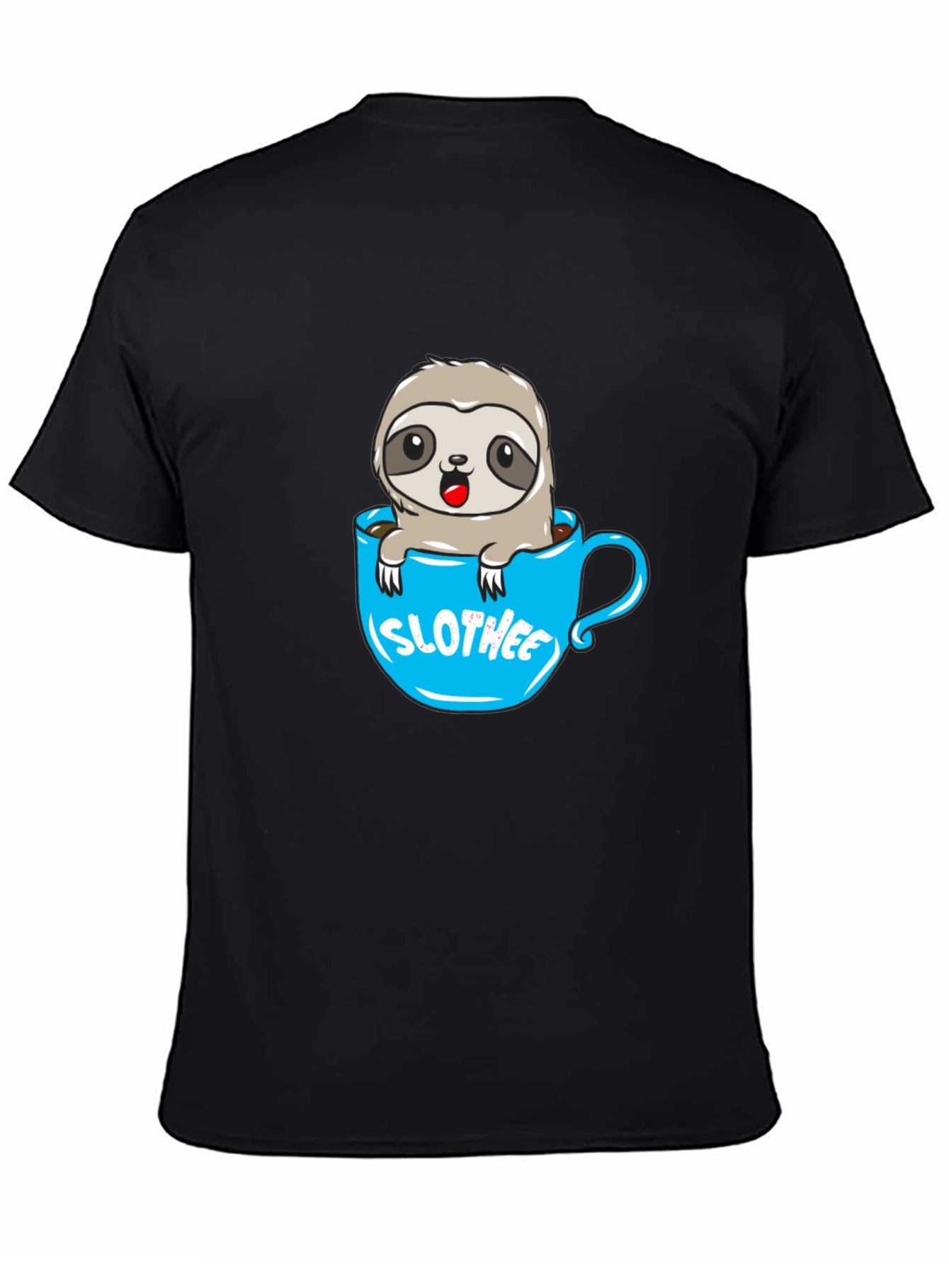 Black Slothee Cute Cartoon Sloth in Coffee Cup T-Shirt view 4