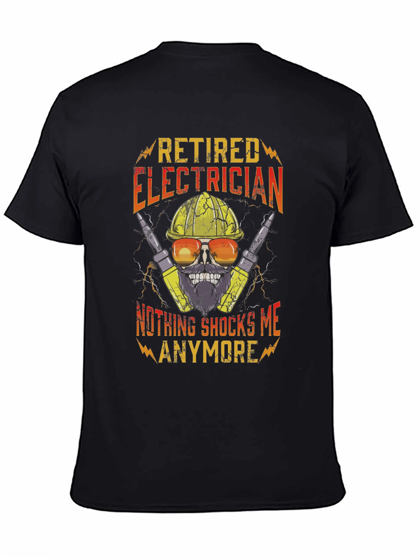 Black Retired Electrician T-Shirt Funny Skull Tee view 4