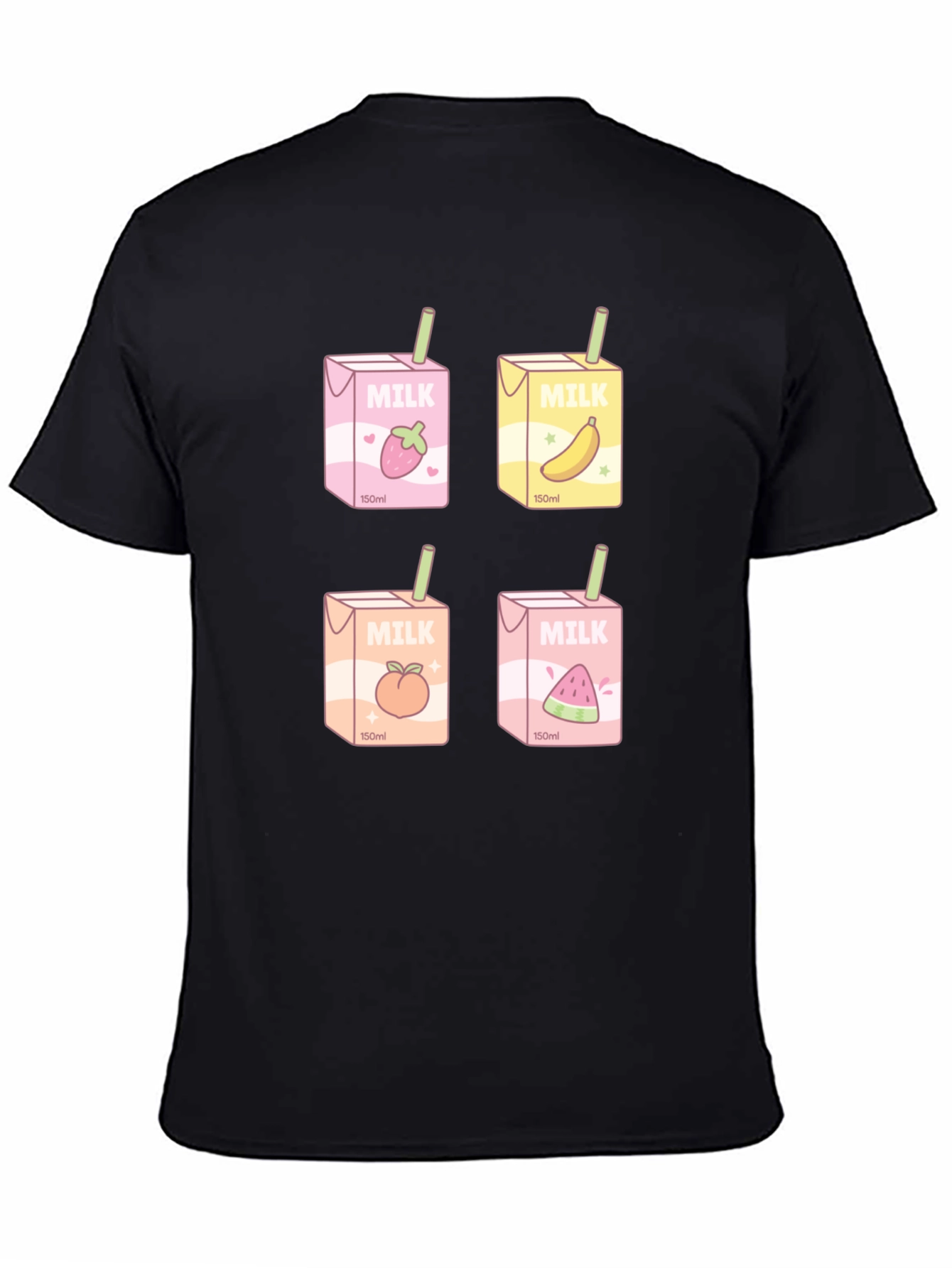 Black Kawaii Milk Boxes T-Shirt - Fruit Milk Design view 4