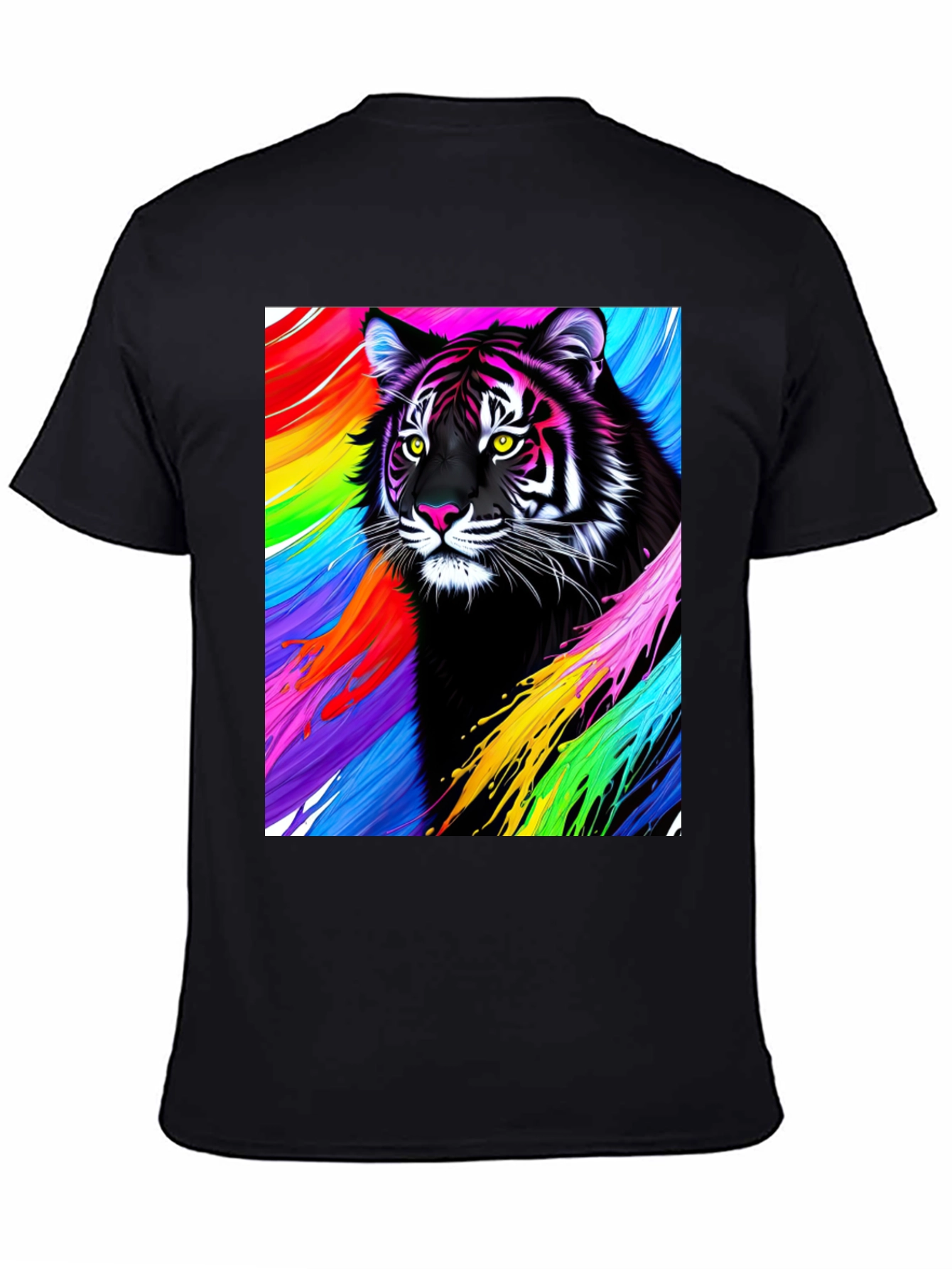 Black Vibrant Tiger Graphic Tee - Bold, Colorful Design view 4