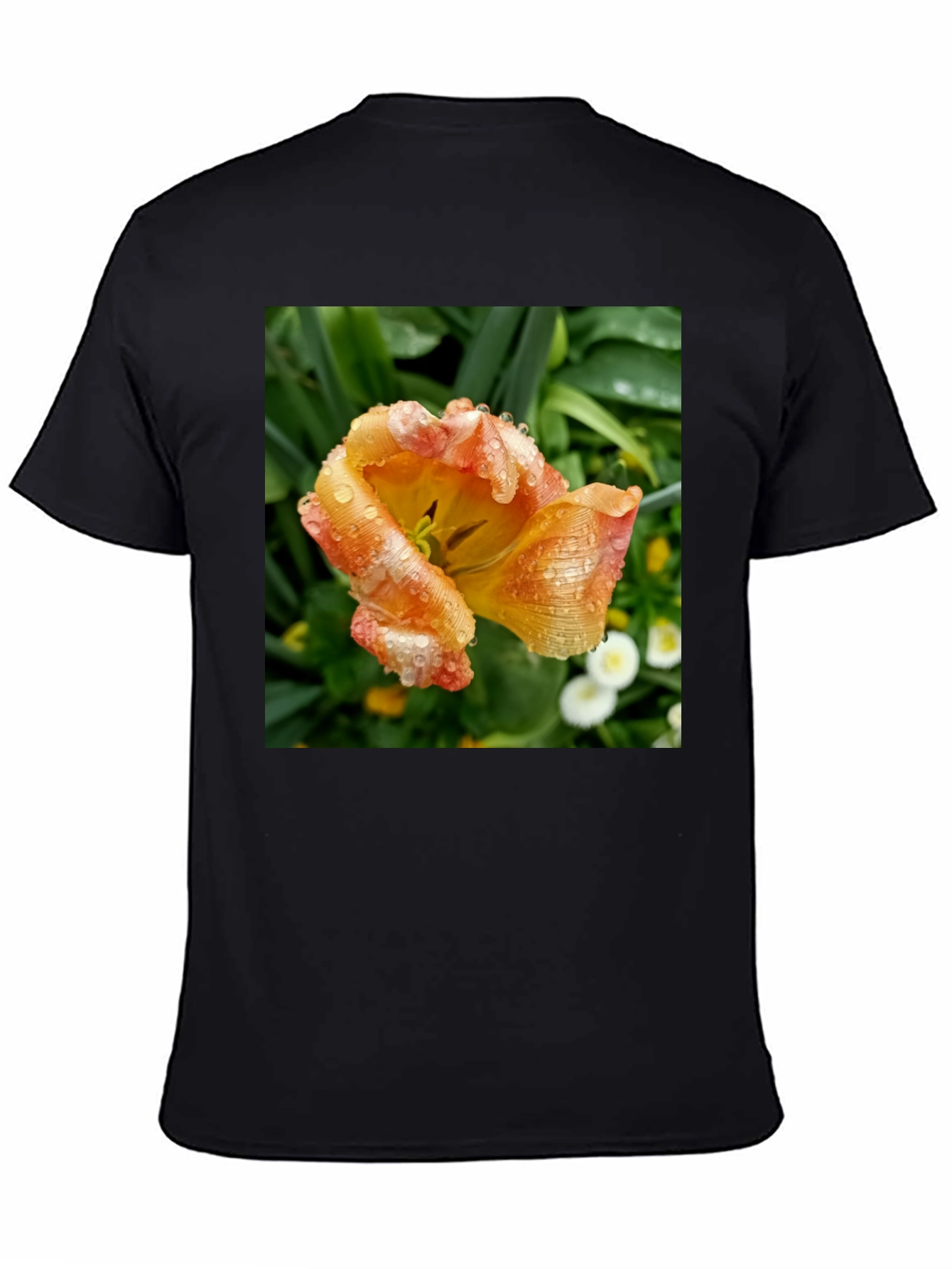 Black Floral Tulip Graphic Tee - Stylish Black T-Shirt view 4