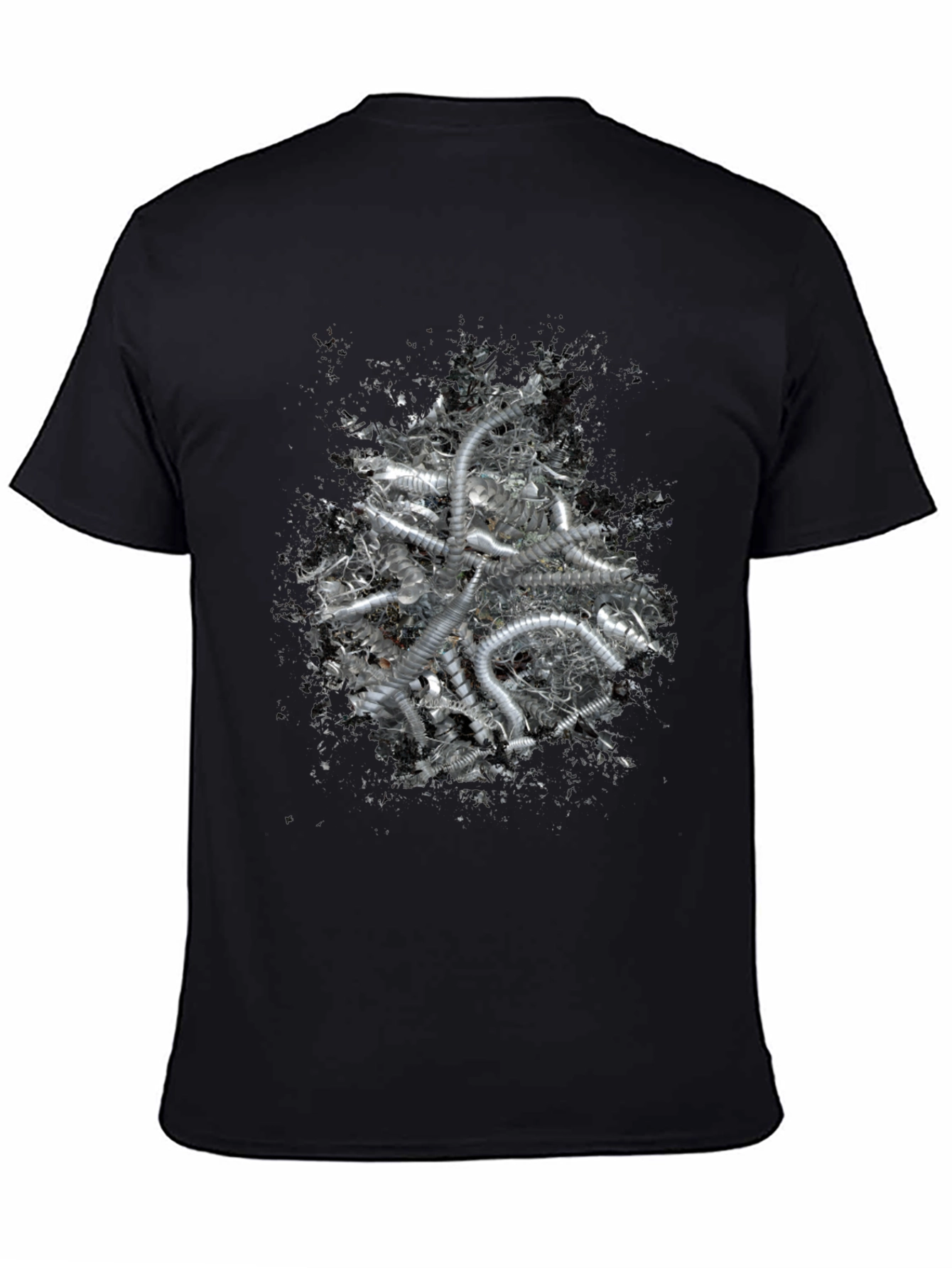 Black Abstract Silver Tube Design Black T-Shirt view 4