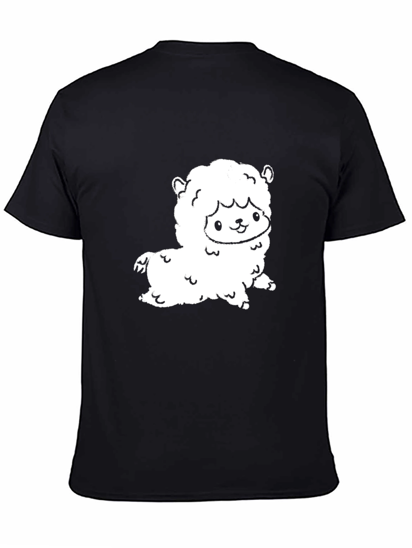 Black Cute Alpaca Graphic Tee - Black Cotton T-Shirt view 4