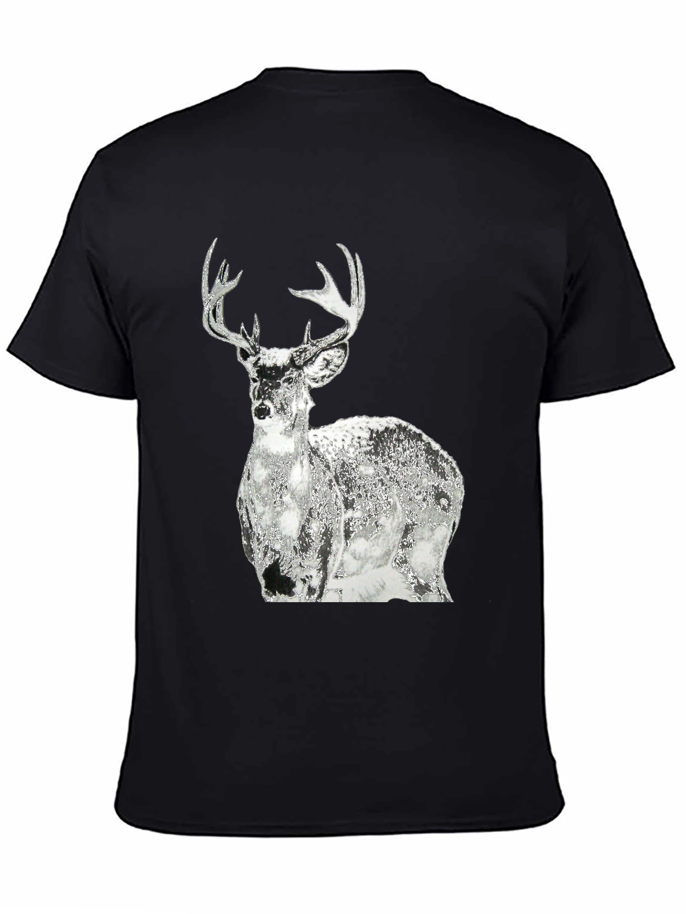 Black Men's Black T-Shirt with Graphic Deer Design view 4