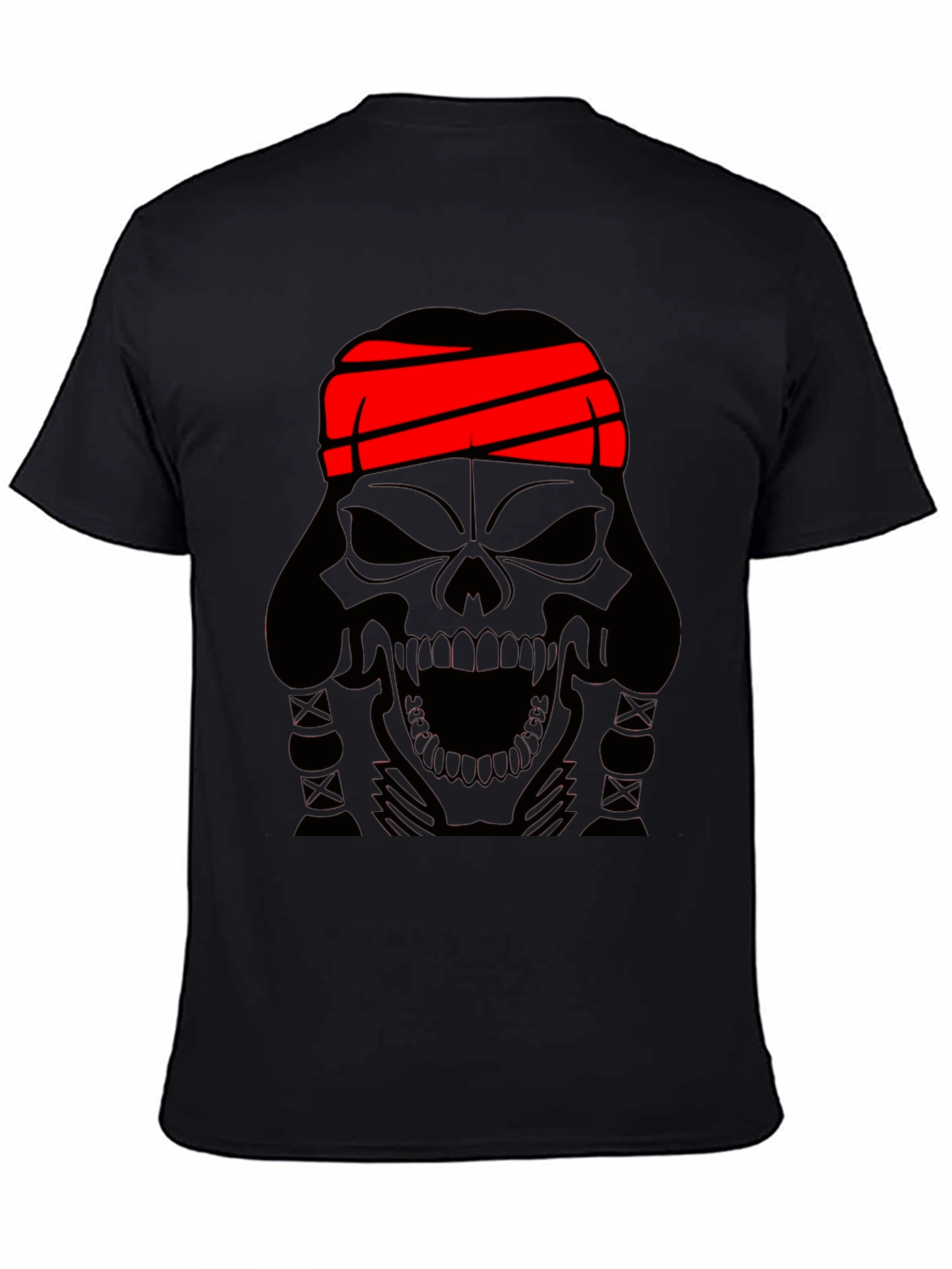 Black Skull T-Shirt - Black Graphic Tee with Red Headband view 4