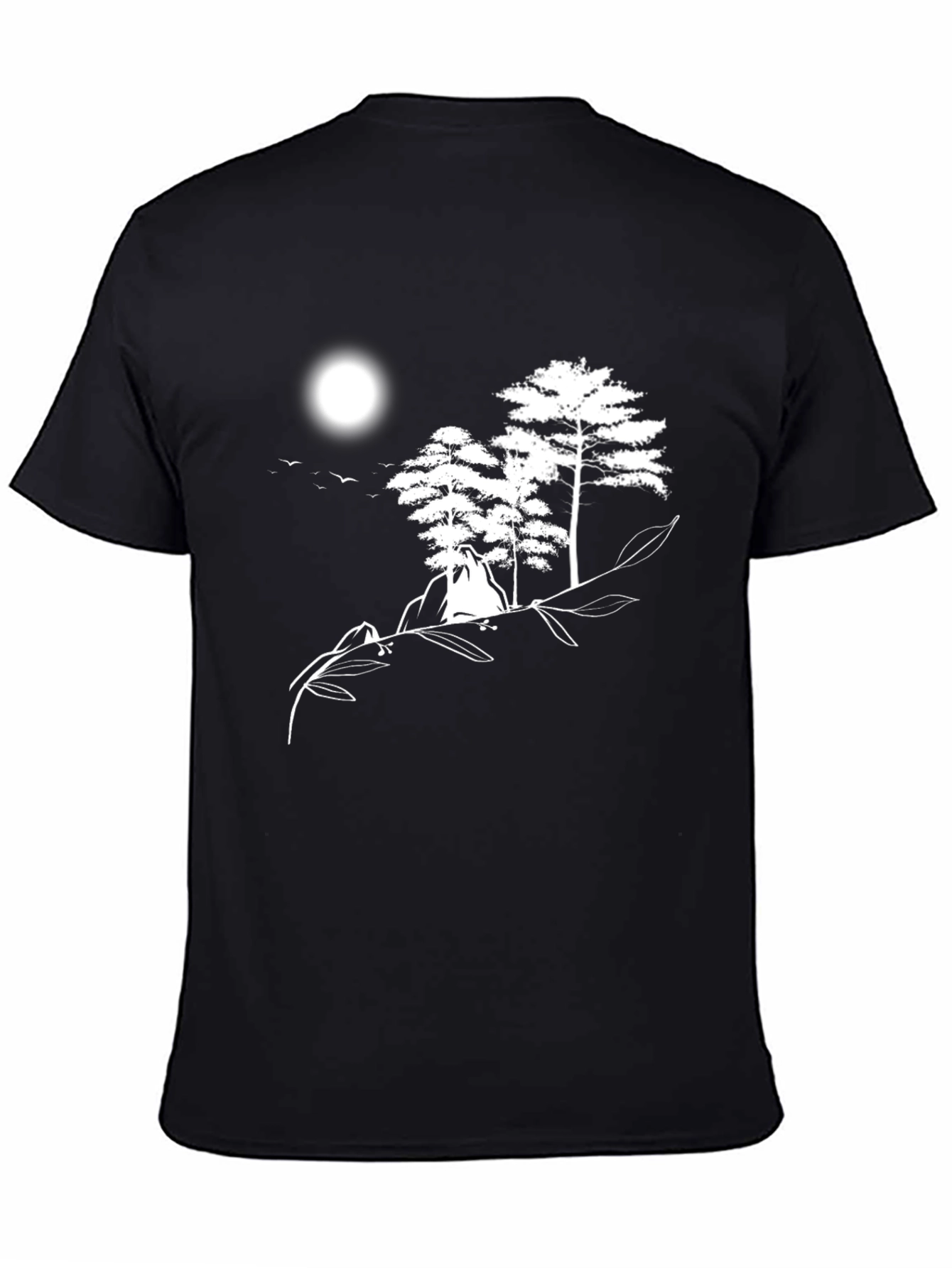 Black Nature Scene Graphic Tee - Black Cotton Shirt view 4