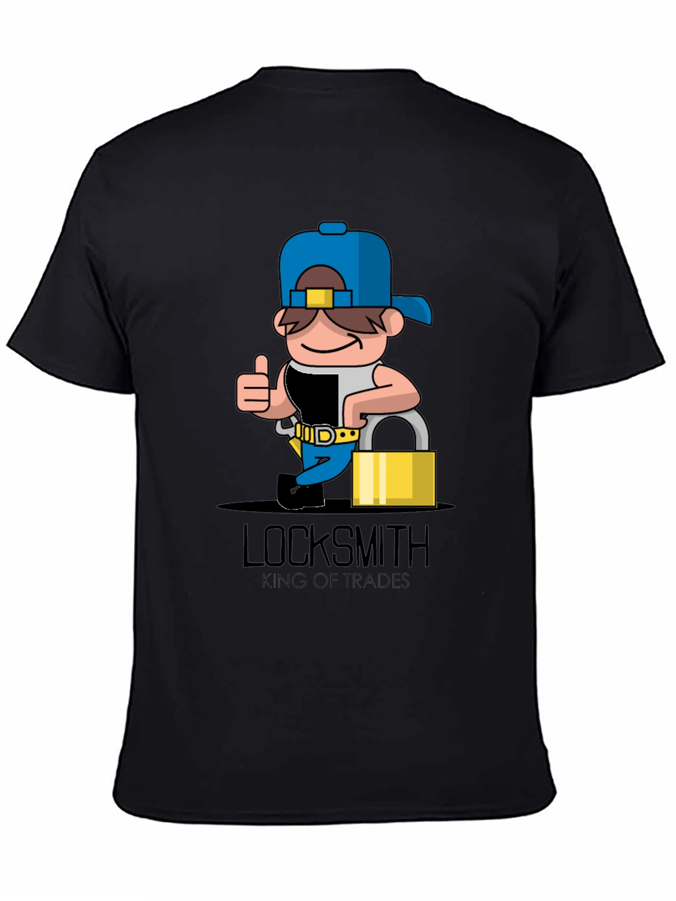 Black Locksmith Cartoon Graphic T-Shirt - King of Trades view 4