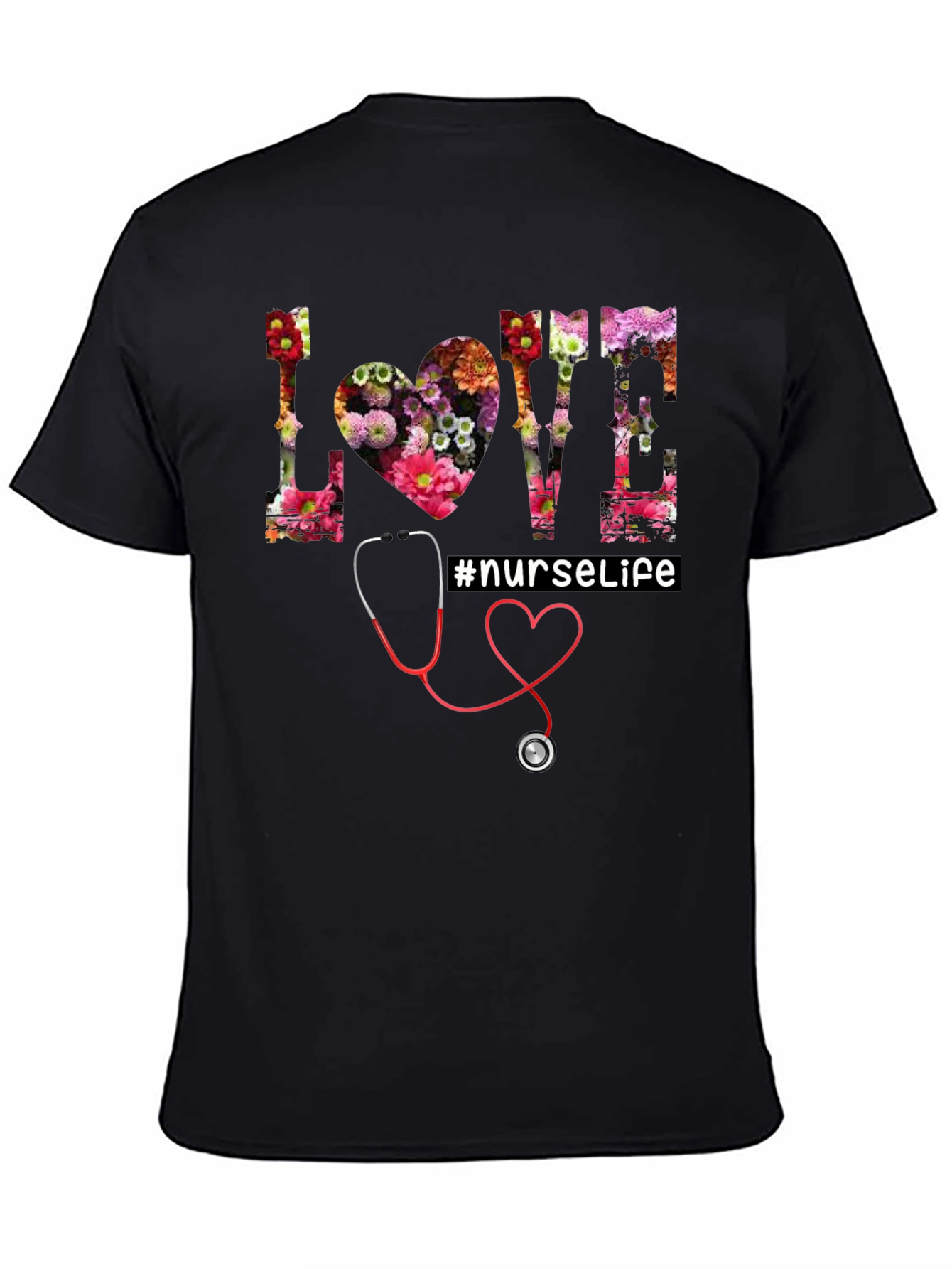 Black Floral Love Nurse Life T-Shirt view 4