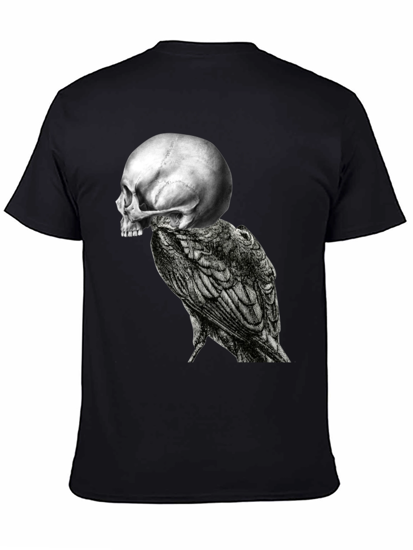 Black Skull & Raven Graphic Tee - Black Cotton Blend view 4