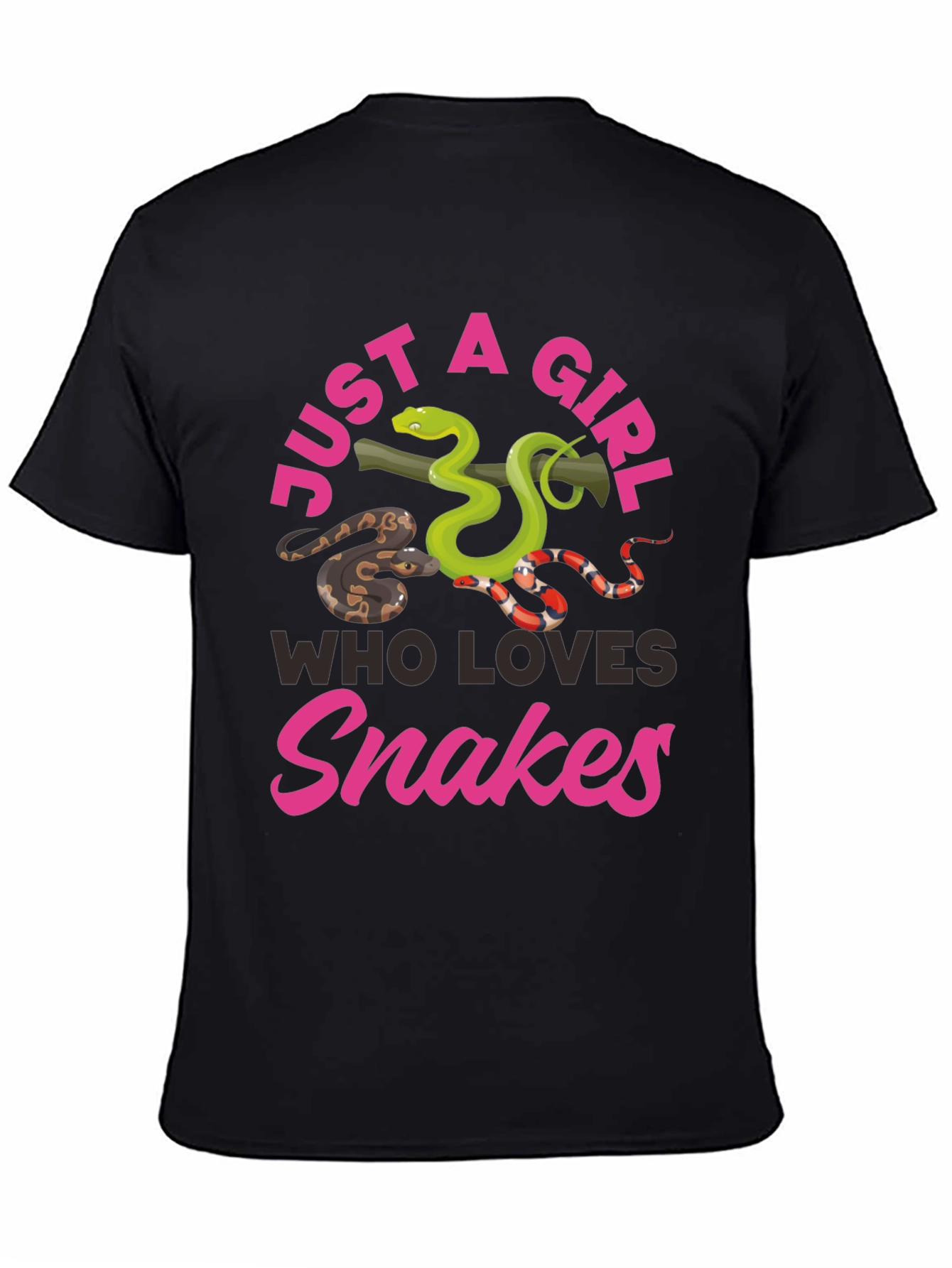 Black Just a Girl Who Loves Snakes Graphic T-Shirt view 4