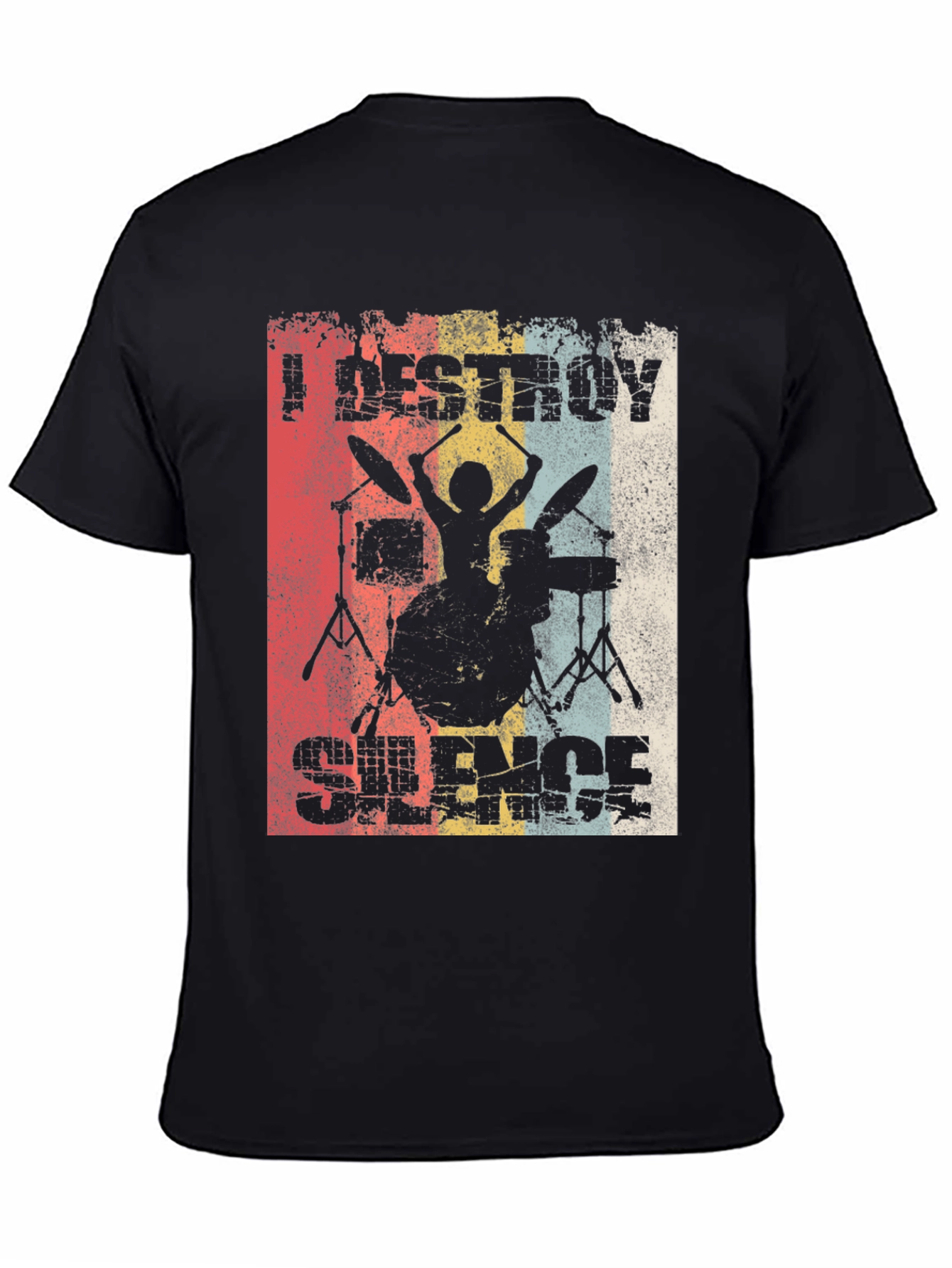 Black I Destroy Silence Drummer Graphic Tee view 4