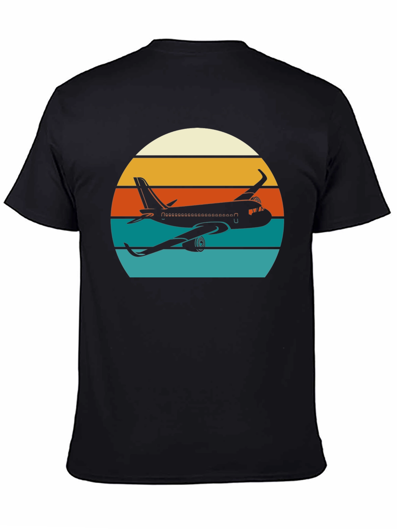 Black Retro Airplane Sunset T-Shirt - Aviation Tee view 4