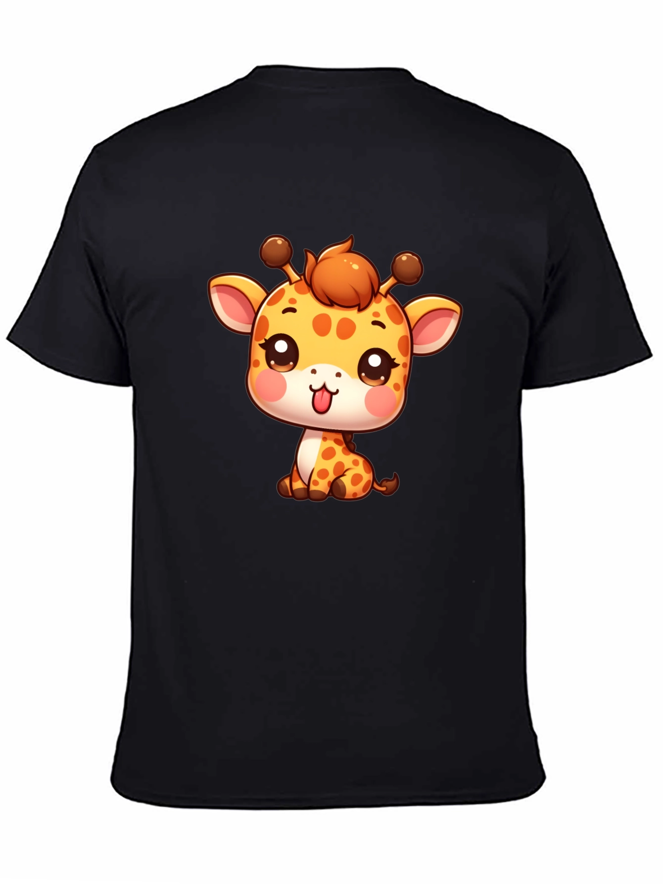 Black Cute Giraffe Cartoon Black T-Shirt view 4