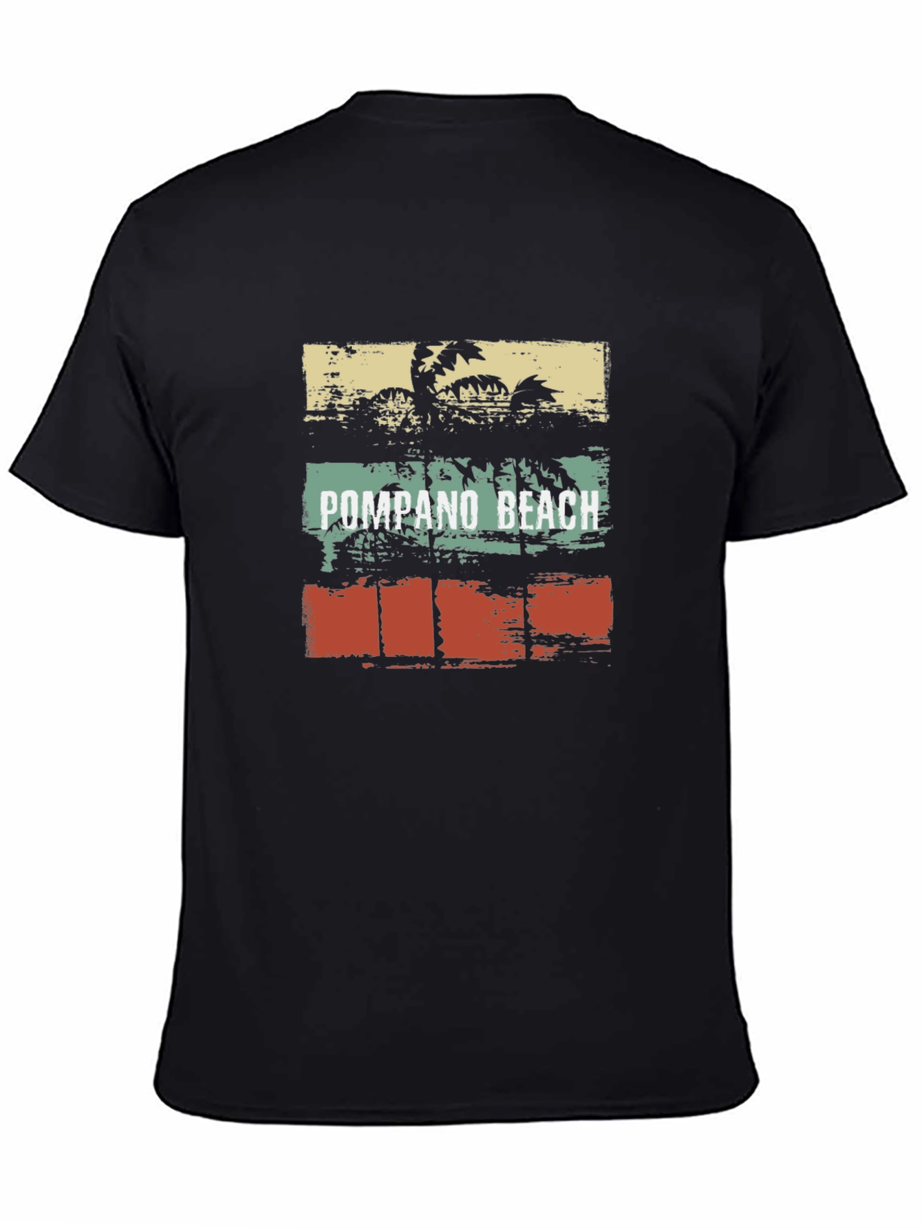 Black Pompano Beach Graphic Tee - Retro Palm Tree T-Shirt view 4