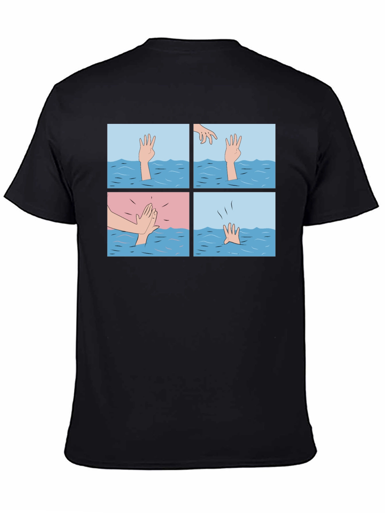 Black Comic Strip Graphic T-Shirt - Drowning Meme view 4