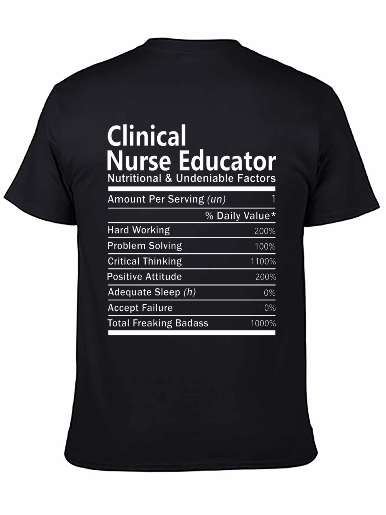 Black Clinical Nurse Educator T-Shirt Nutritional Facts view 4