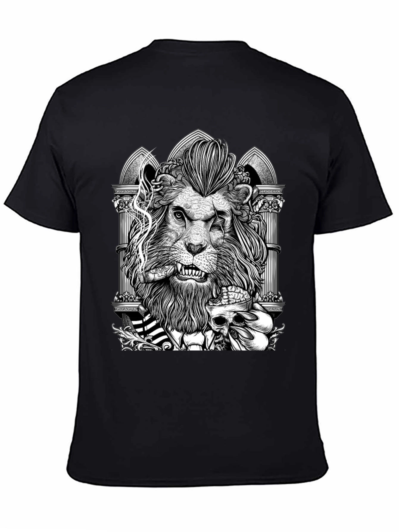 Black Lion with Skull Graphic Tee - Black view 4