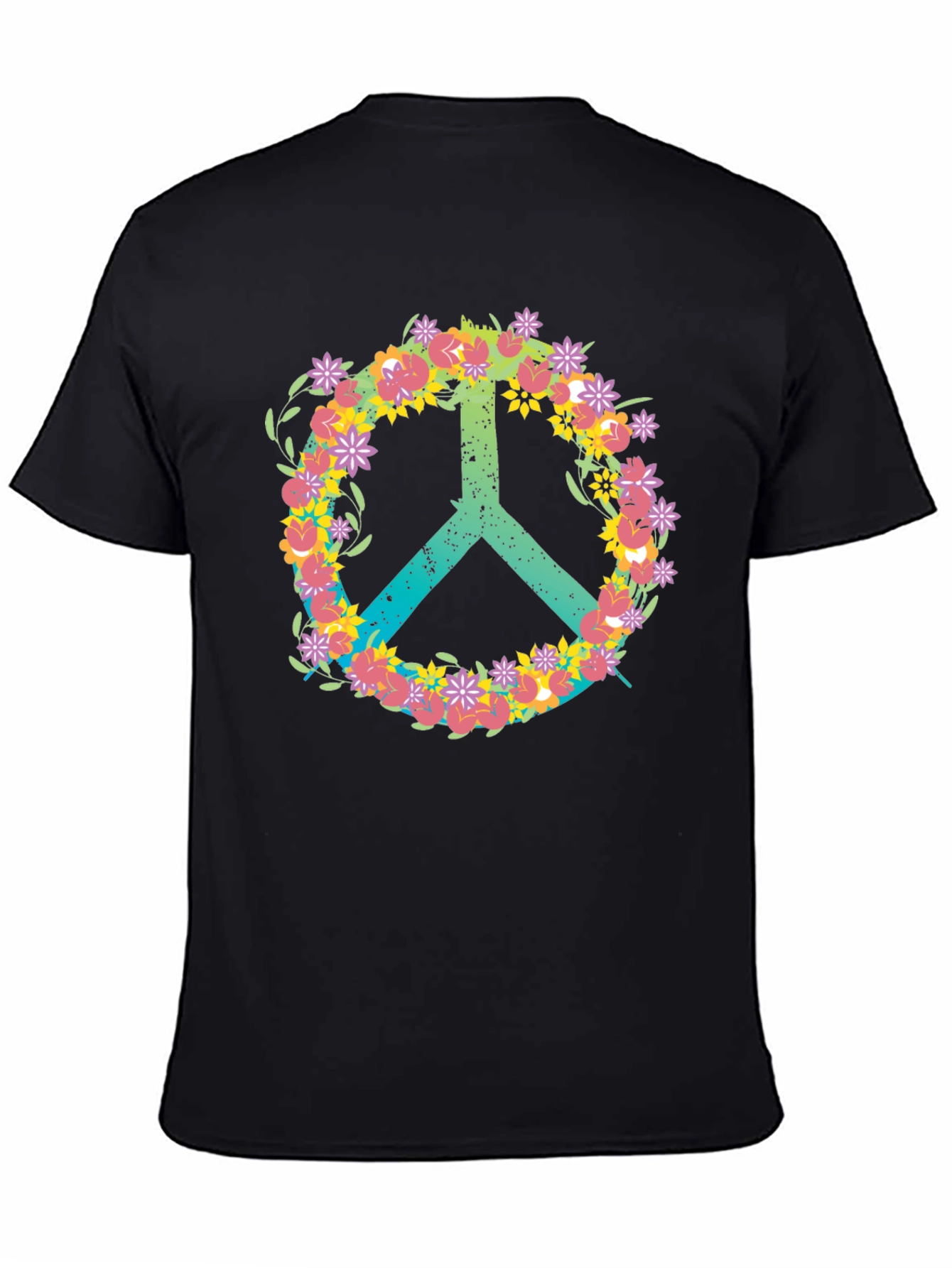 Black Floral Peace Sign T-Shirt - Black Casual Tee view 4