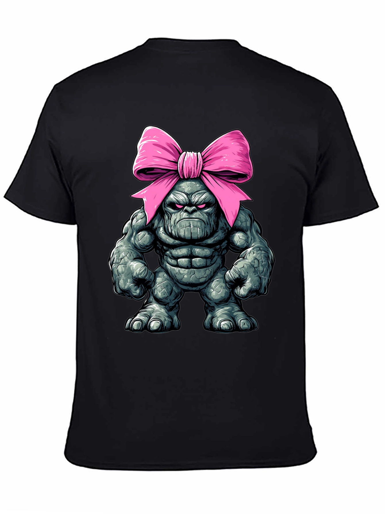 Black Funny Thanos with Pink Bow T-Shirt view 4