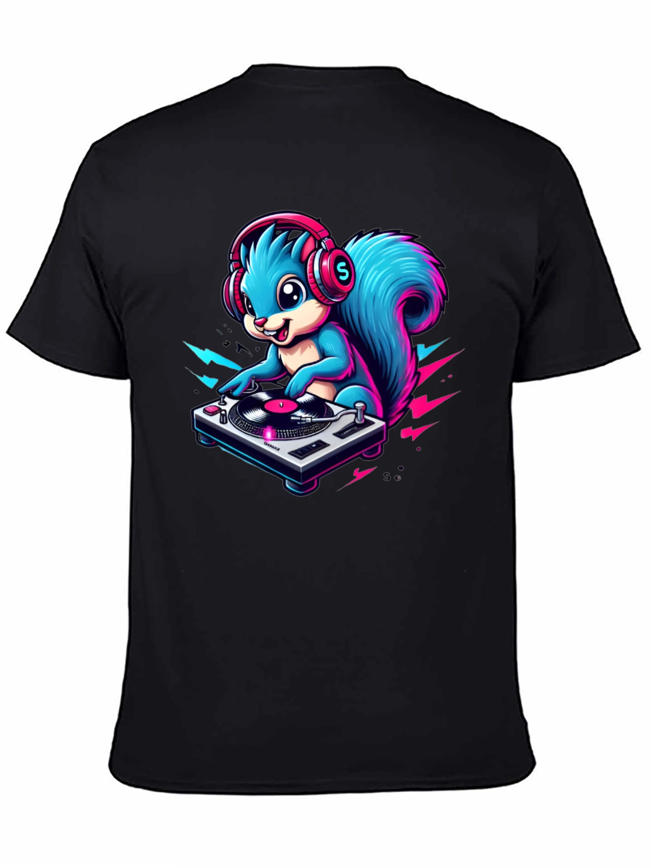 Black DJ Squirrel Graphic Tee - Funky Animal T-Shirt view 4