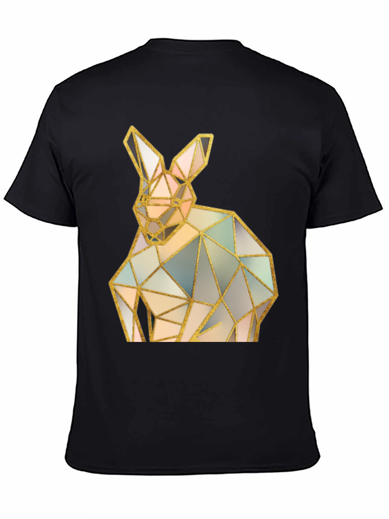 Black Geometric Rabbit Graphic Black T-Shirt view 4