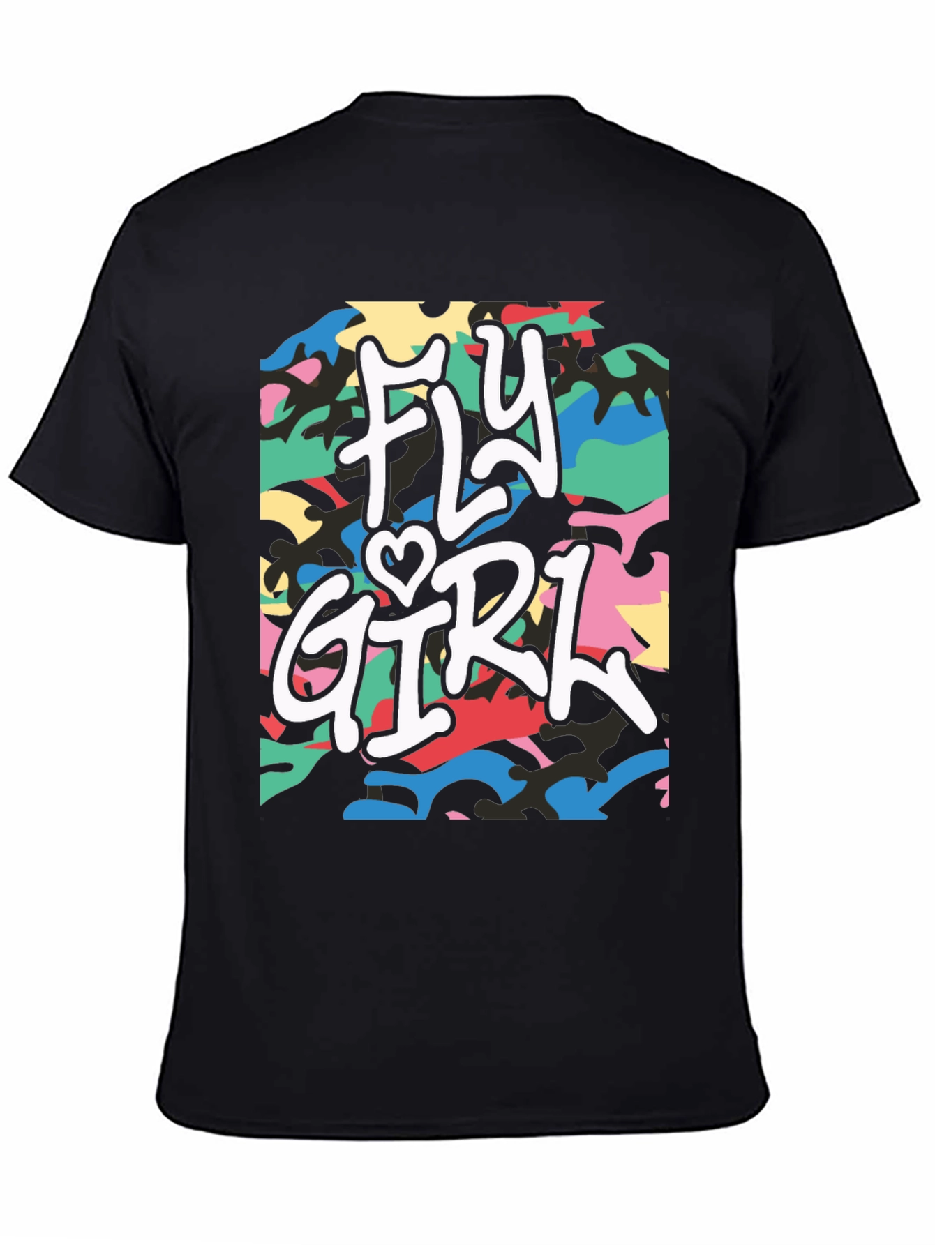 Black Fly Girl Graphic Tee - Urban Camo Design view 4
