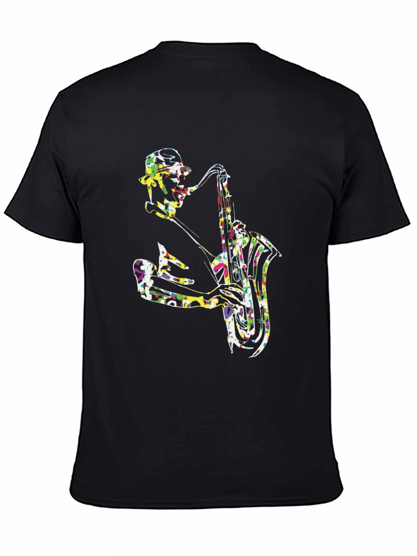 Black Colorful Saxophone Player Graphic Tee view 4