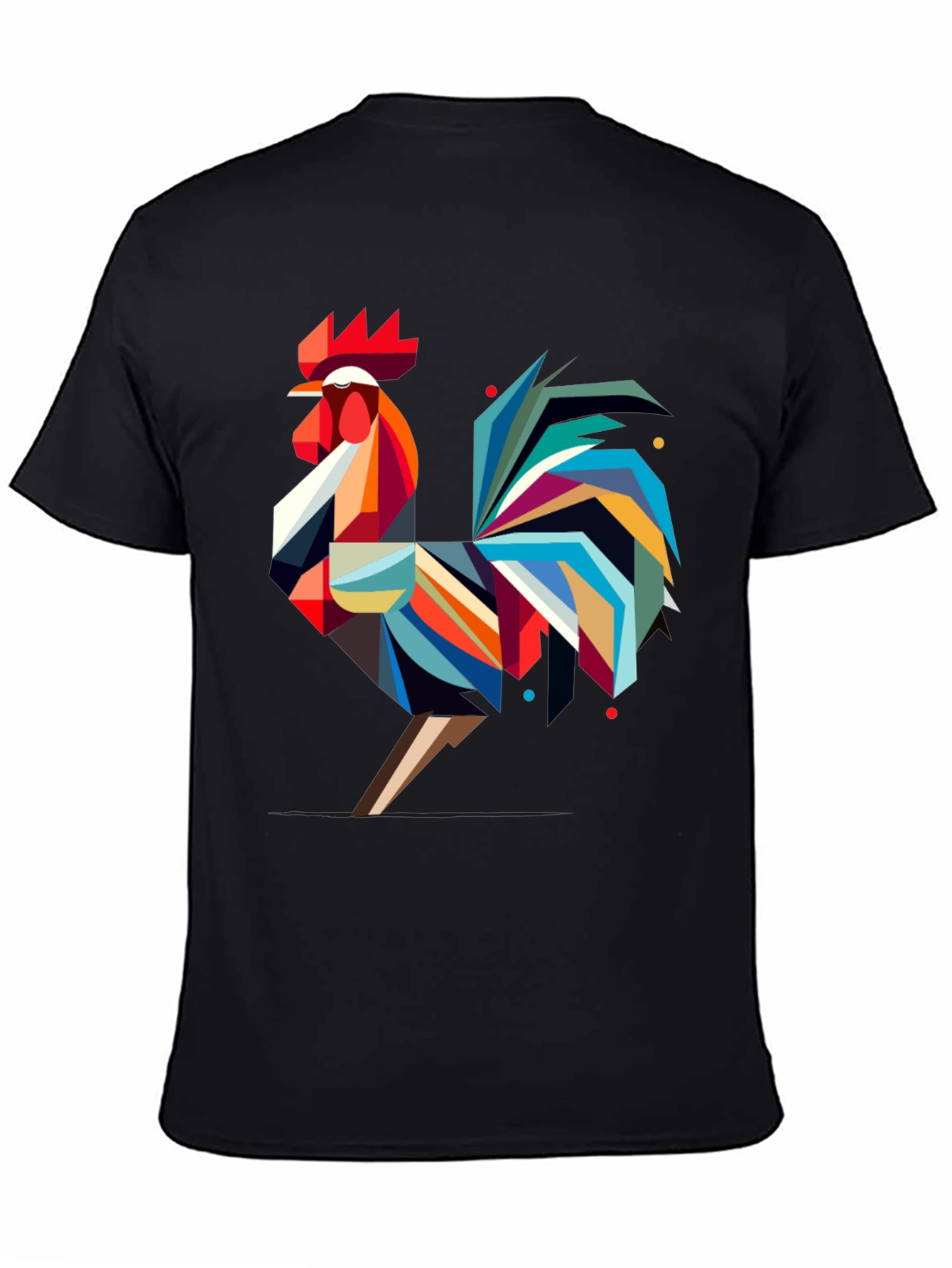 Black Geometric Rooster Graphic Tee - Modern Art T-Shirt view 4
