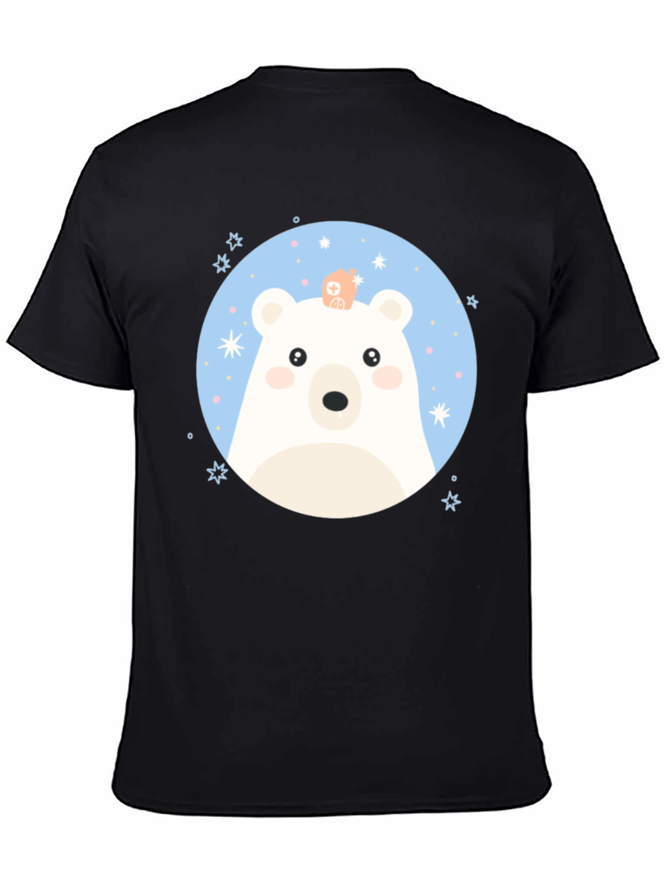 Black Cute Polar Bear Graphic Black T-Shirt view 4