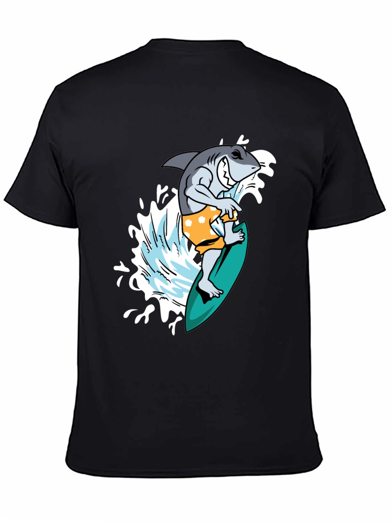 Black Surfing Shark Graphic Tee - Black Cotton T-Shirt view 4