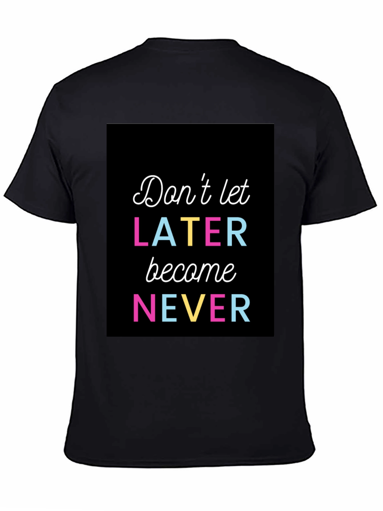Black Inspirational Graphic Tee - Don't Let Later Become Never view 4