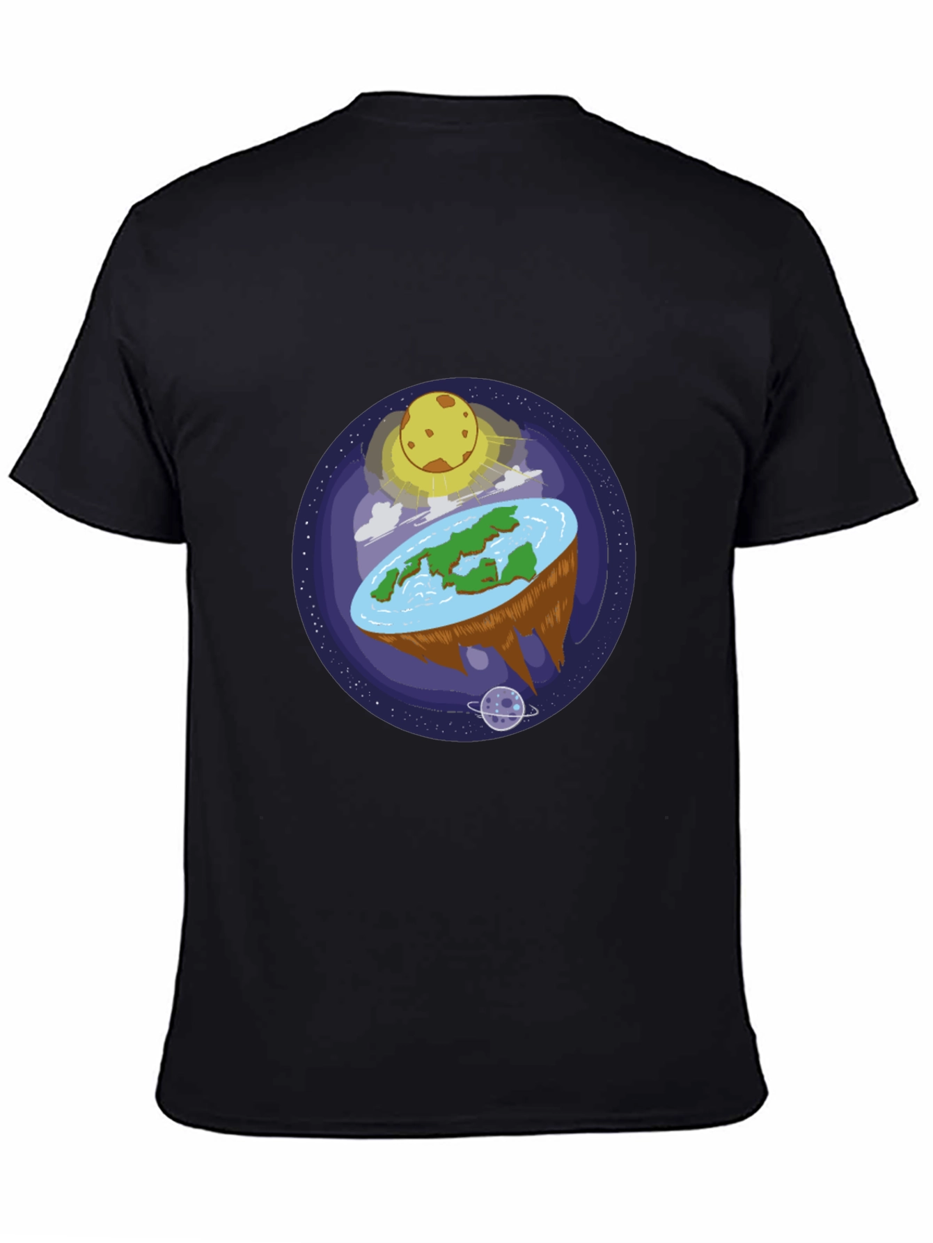 Black Flat Earth Graphic Tee - Black Cotton Shirt view 4