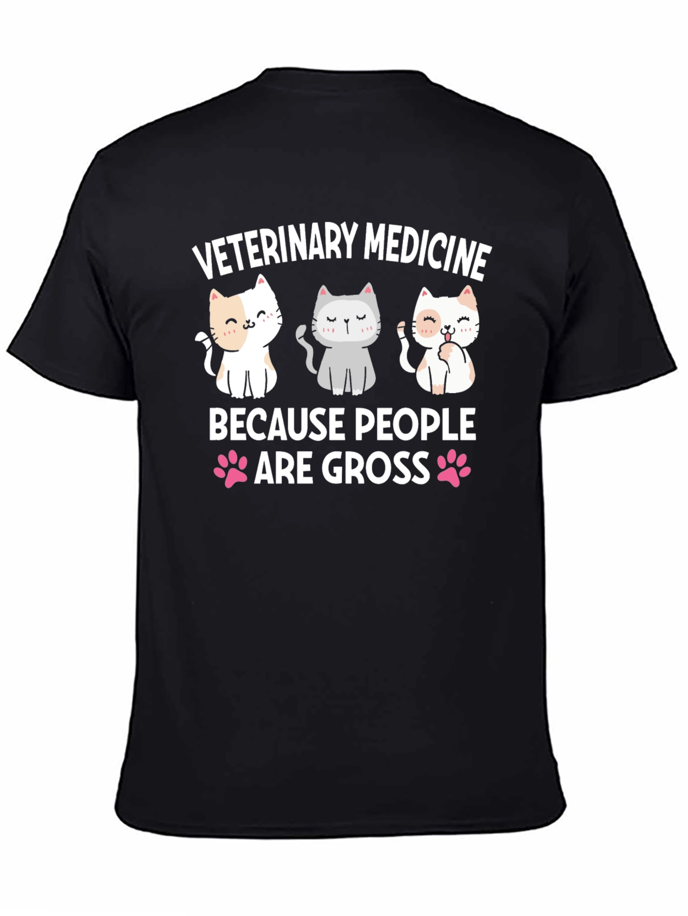 Black Veterinary Medicine T-Shirt - Cute Cat Design view 4