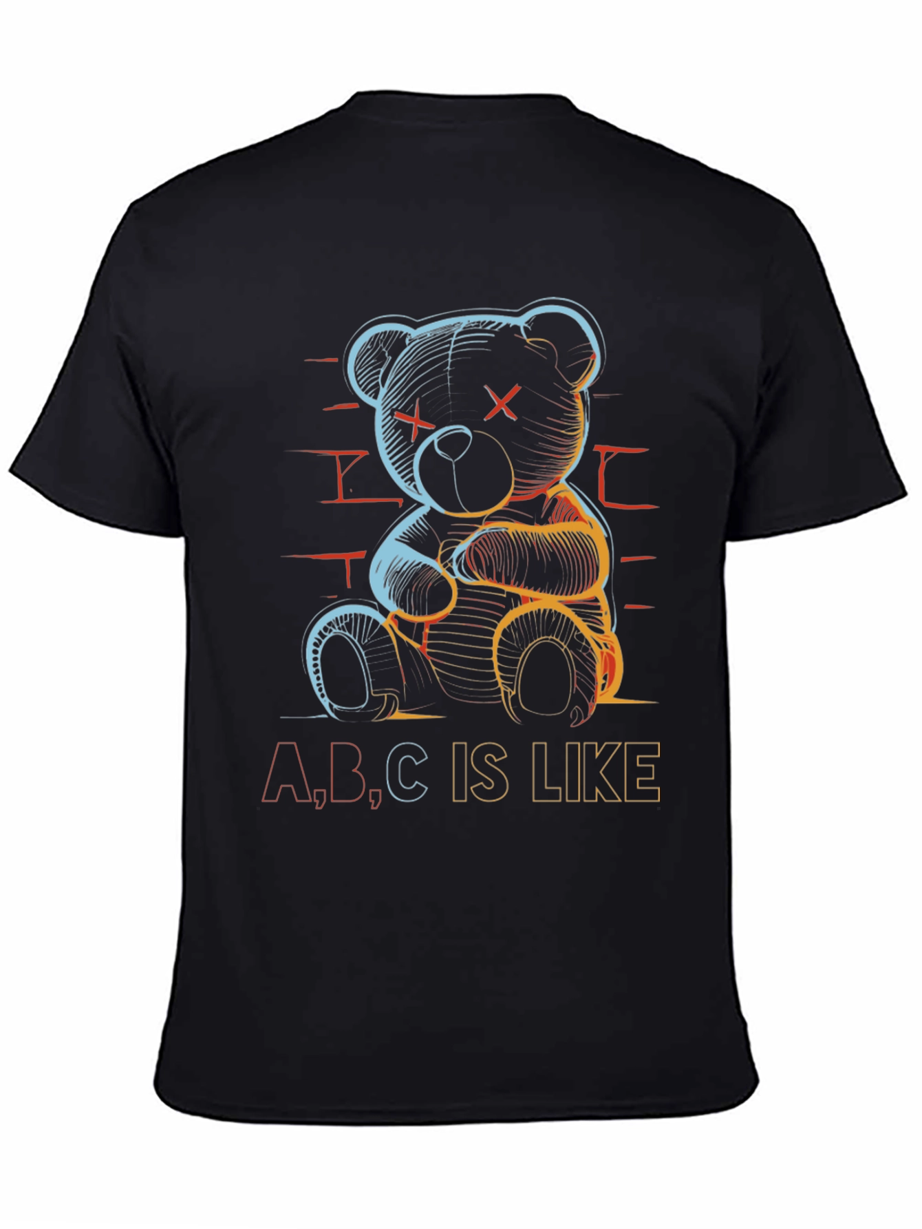 Black Abstract Teddy Bear T-Shirt view 4
