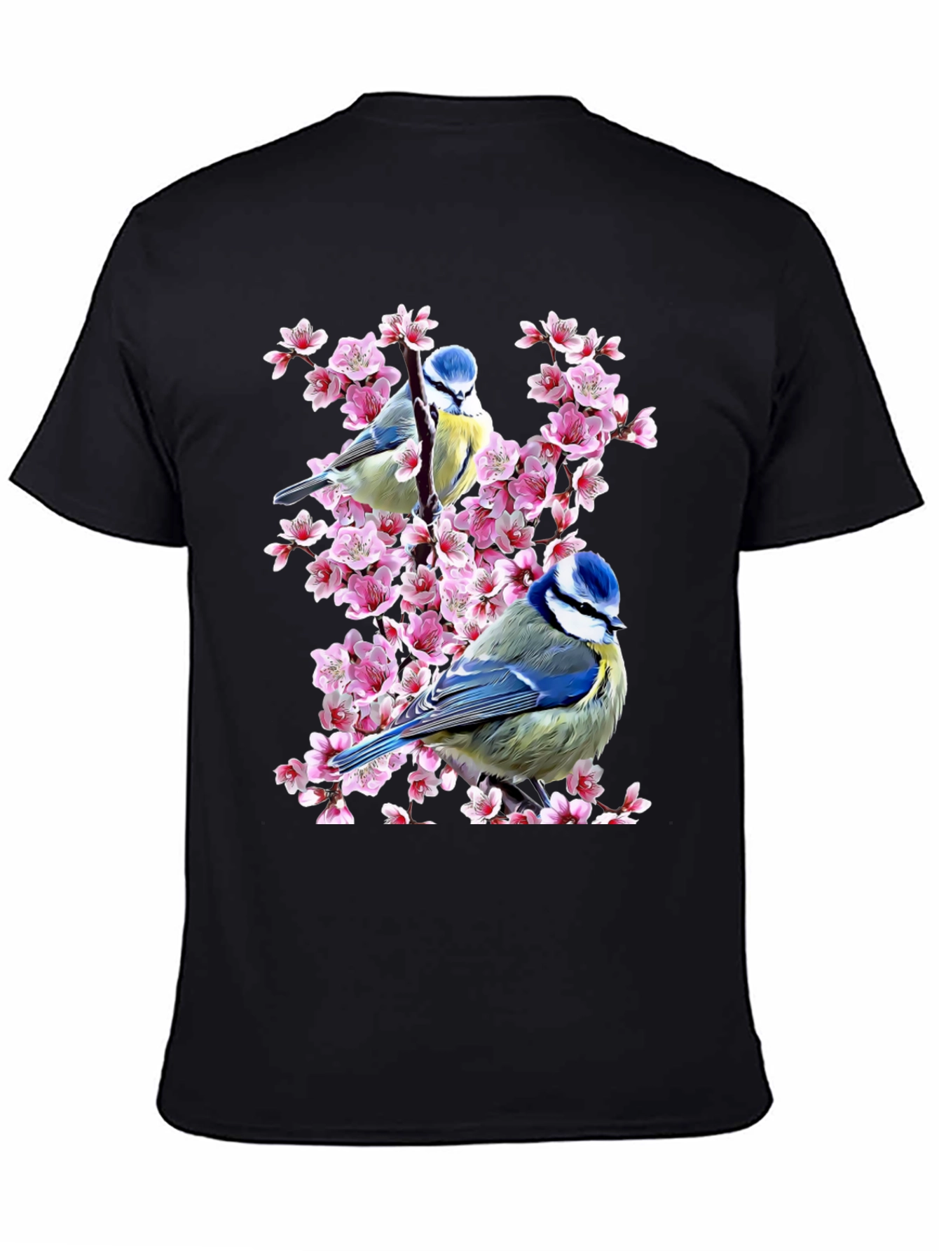 Black Blue Tit Bird & Cherry Blossom Graphic Tee view 4