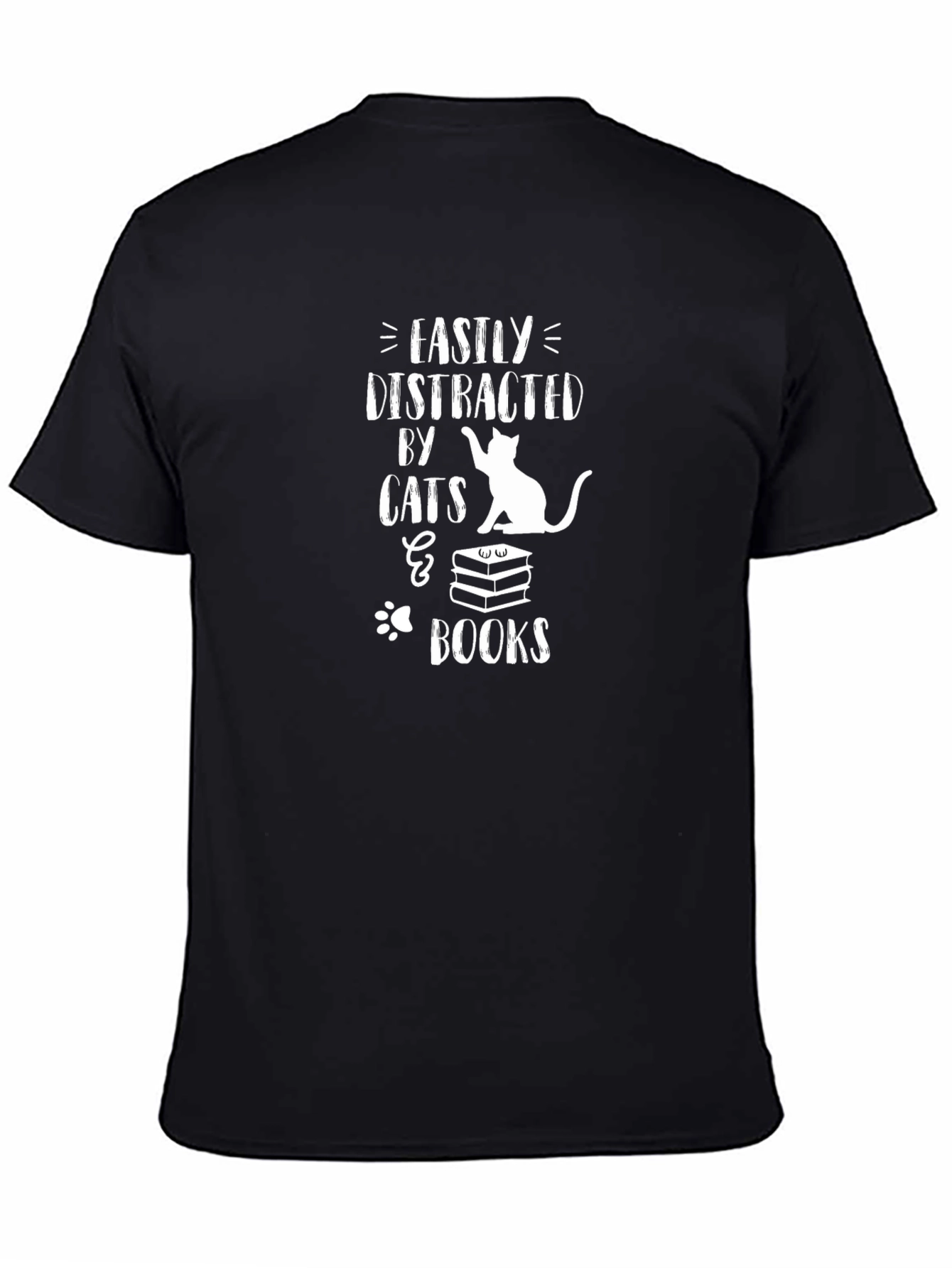 Black Easily Distracted by Cats & Books Black T-Shirt view 4