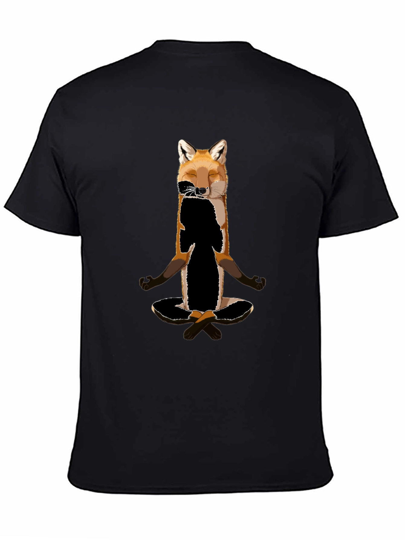 Black Zen Fox T-Shirt - Meditating Animal Graphic Tee view 4