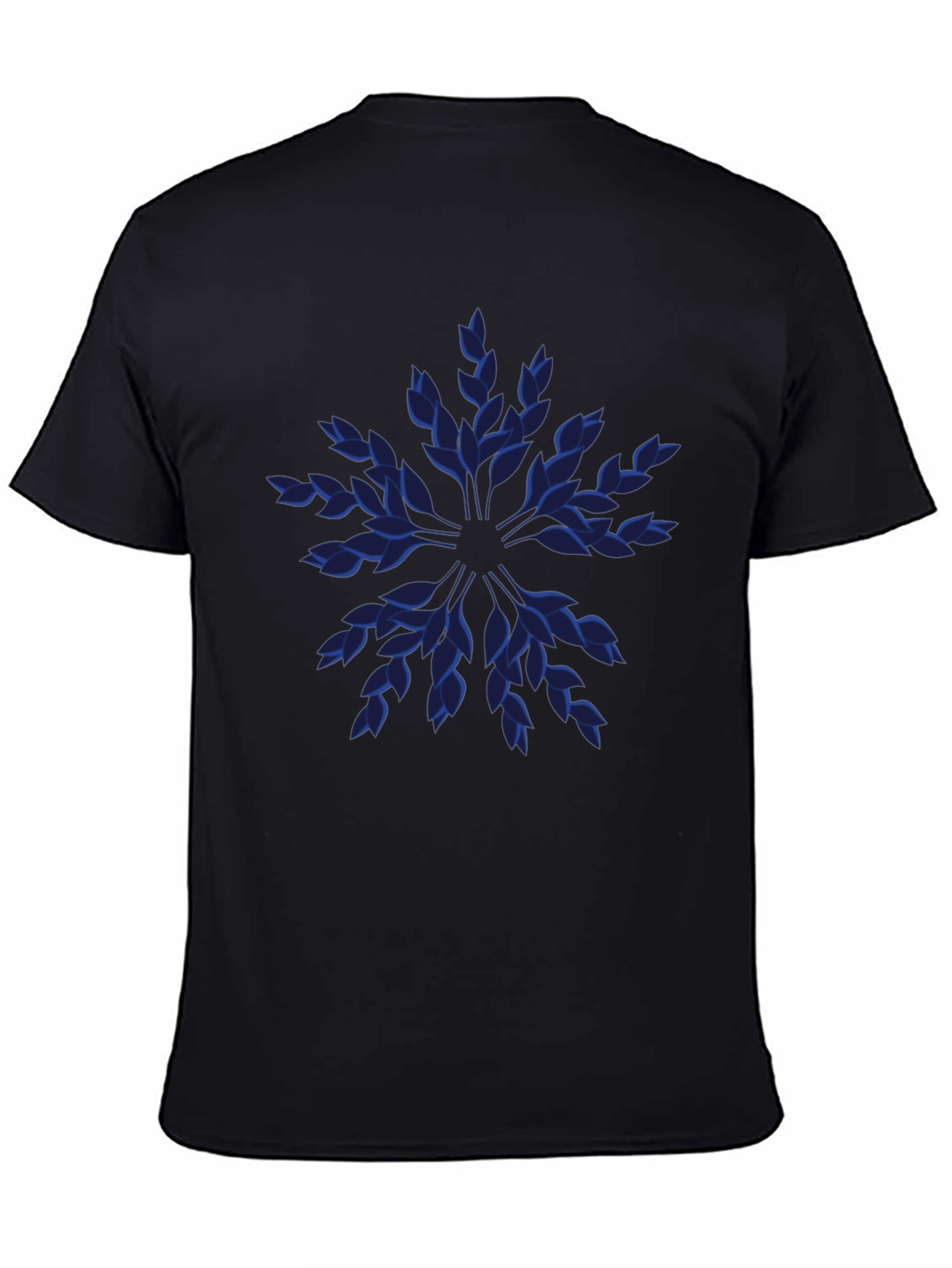 Black Blue Leaf Pattern Black T-Shirt view 4