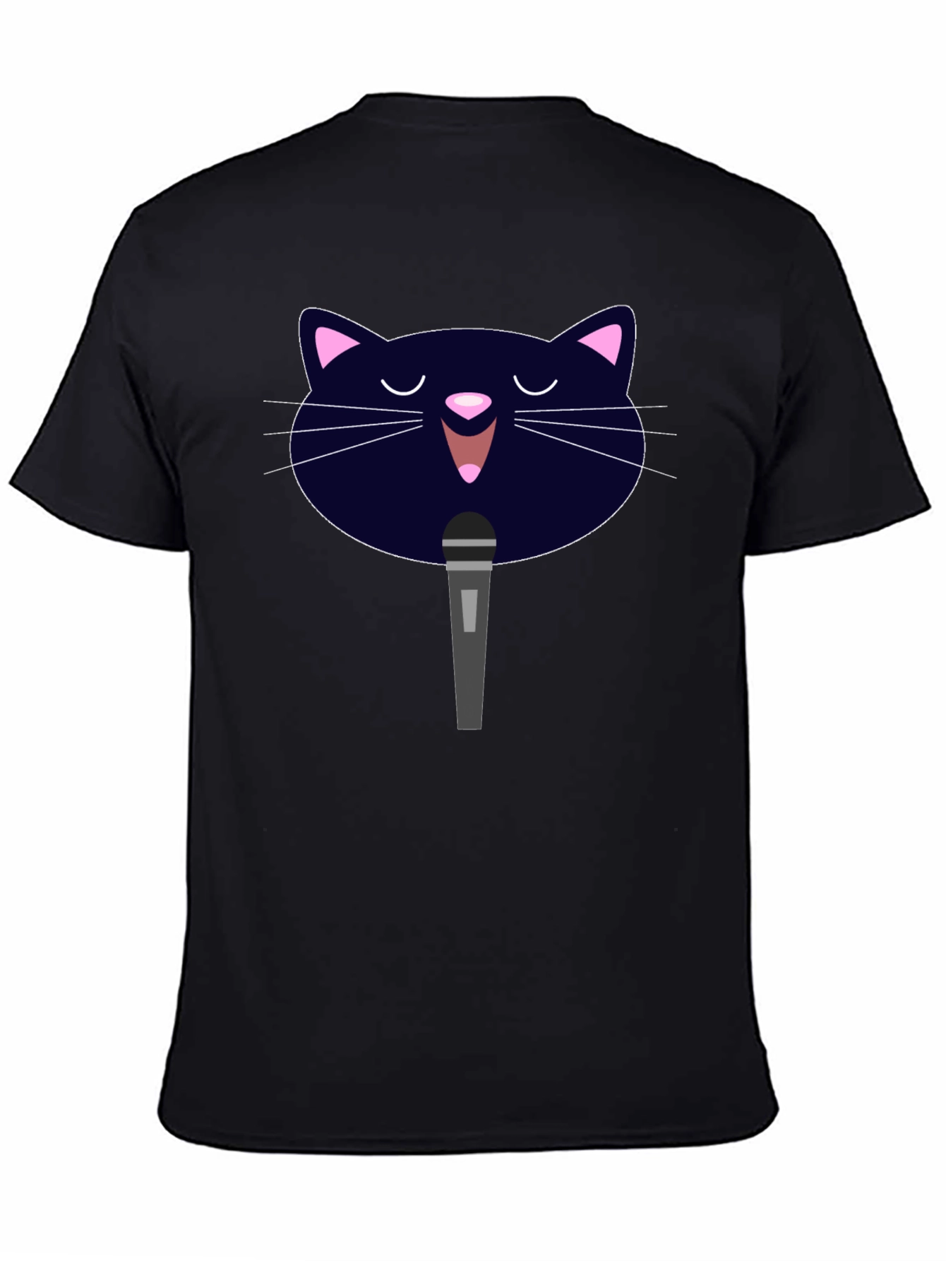 Black Karaoke Cat Graphic Tee - Black Cotton T-Shirt view 4