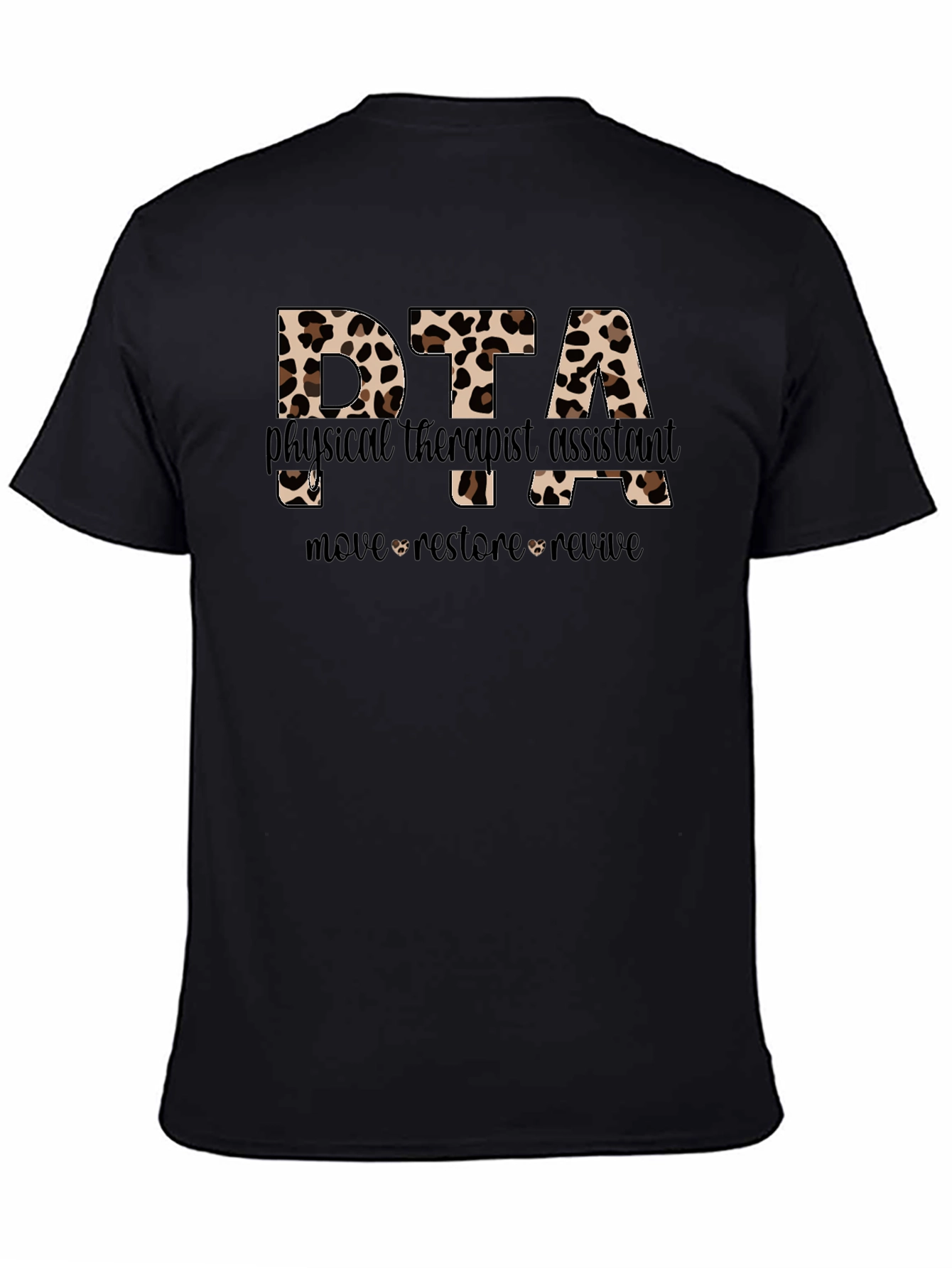 Black DTA Physical Therapy Assistant Leopard Print T-Shirt view 4