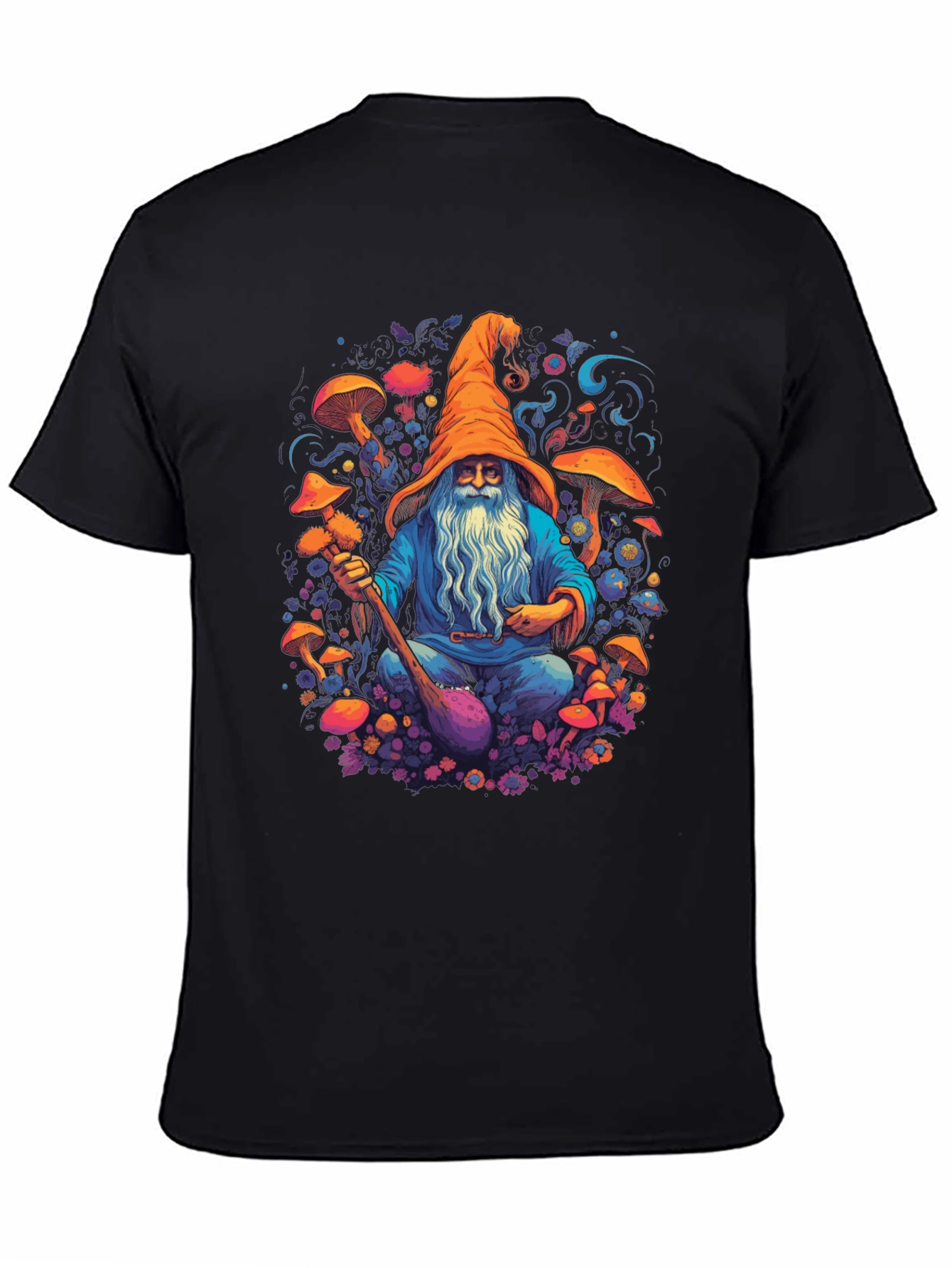 Black Wizard Mushroom Black T-Shirt view 4