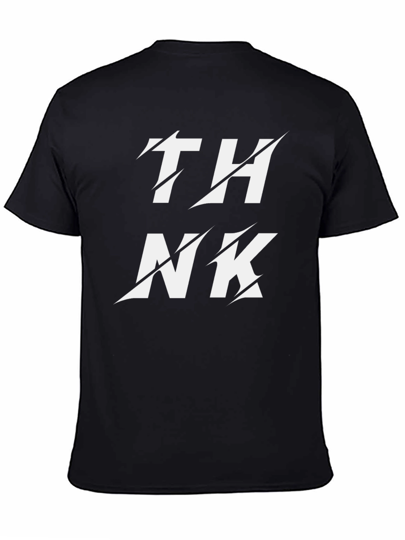 Black Edgy THINK Graphic Black T-Shirt - Unique Cutout Design view 4